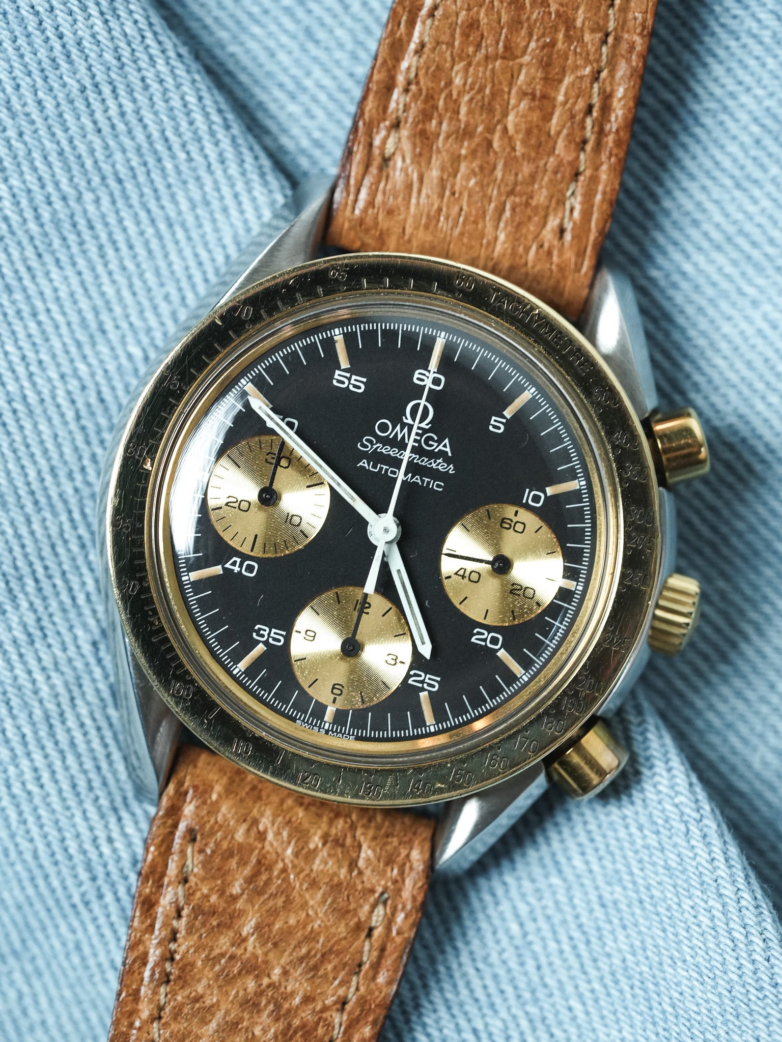 Omega - Speedmaster Ridotto 175.00.33 Acciaio Oro 18k Pelle Quadrante nero - 1990s