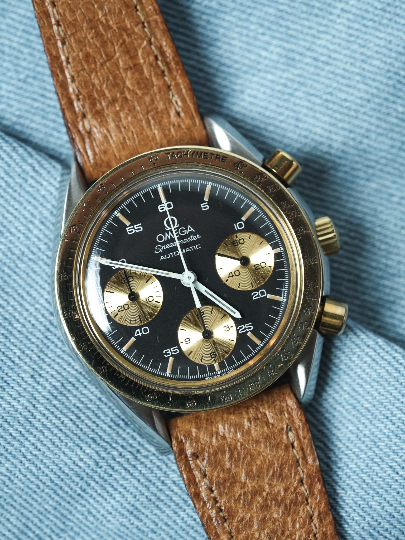 Omega - Speedmaster Ridotto 175.00.33 Acciaio Oro 18k Pelle Quadrante nero - 1990s