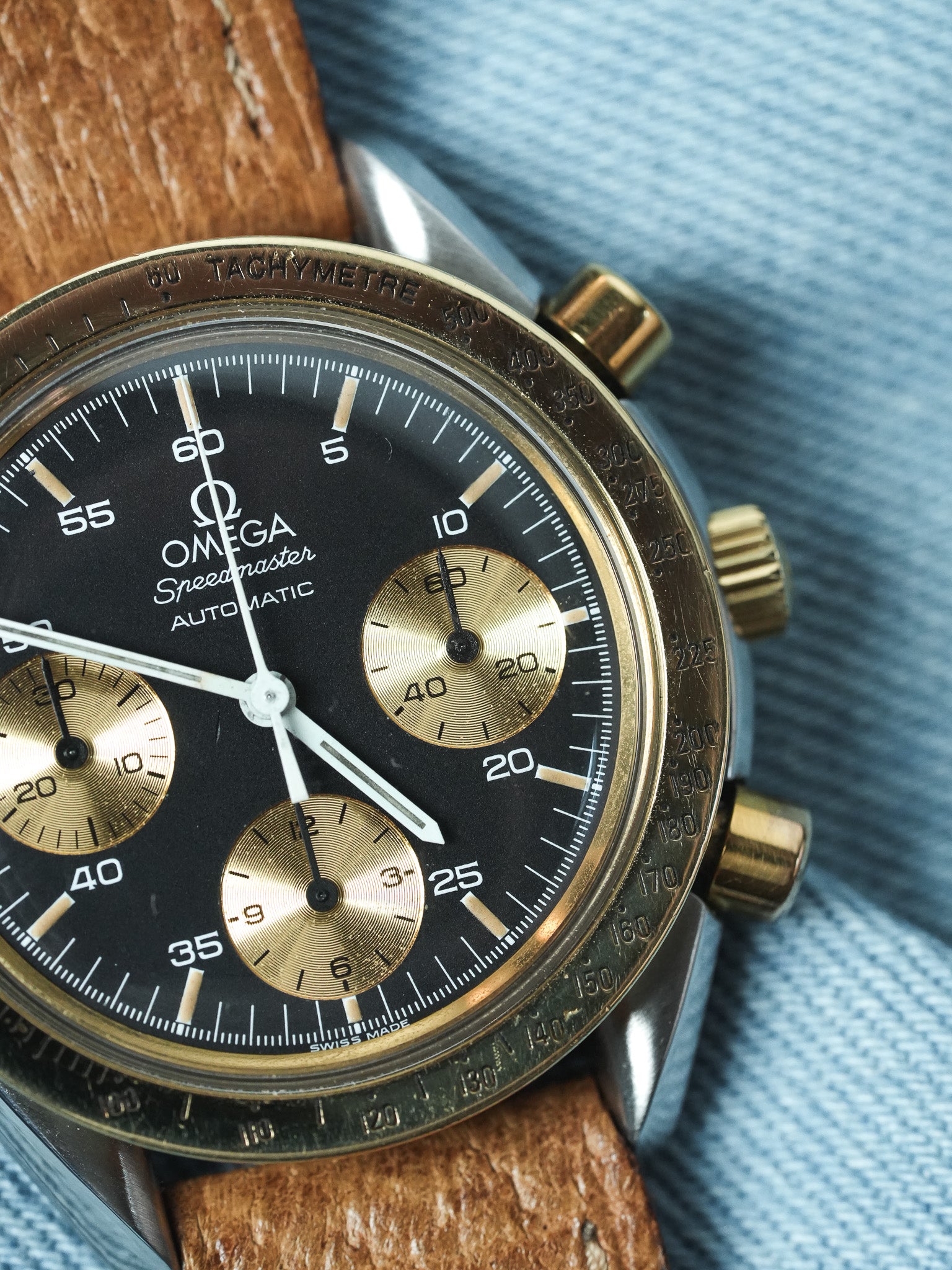 Omega - Speedmaster Ridotto 175.00.33 Acciaio Oro 18k Pelle Quadrante nero - 1990s