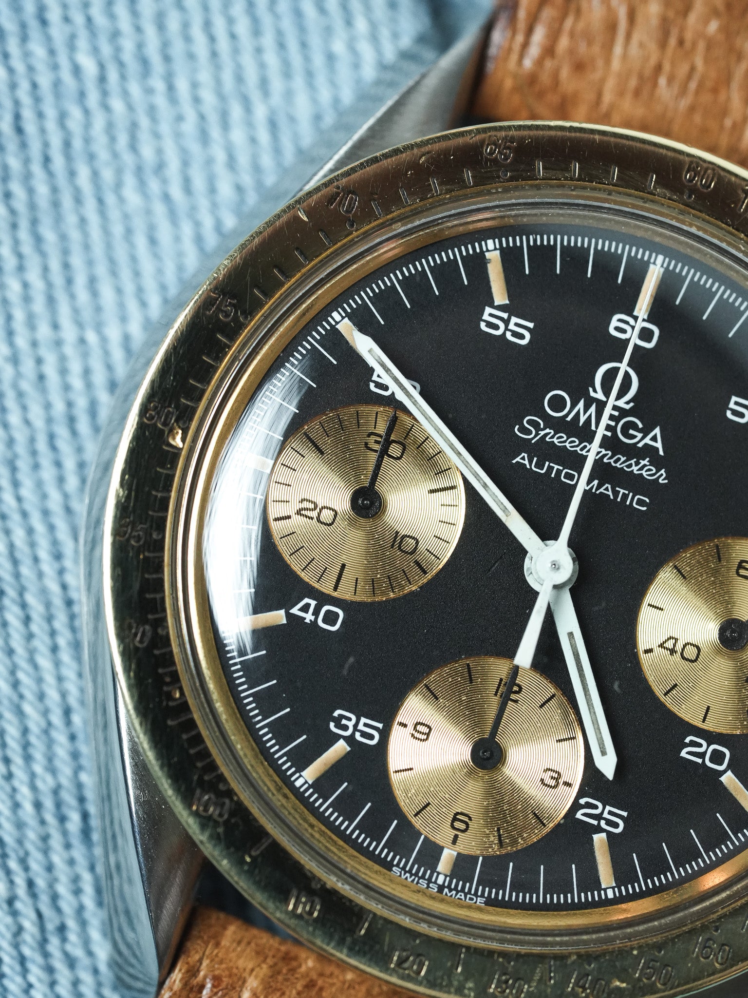 Omega - Speedmaster Ridotto 175.00.33 Acciaio Oro 18k Pelle Quadrante nero - 1990s