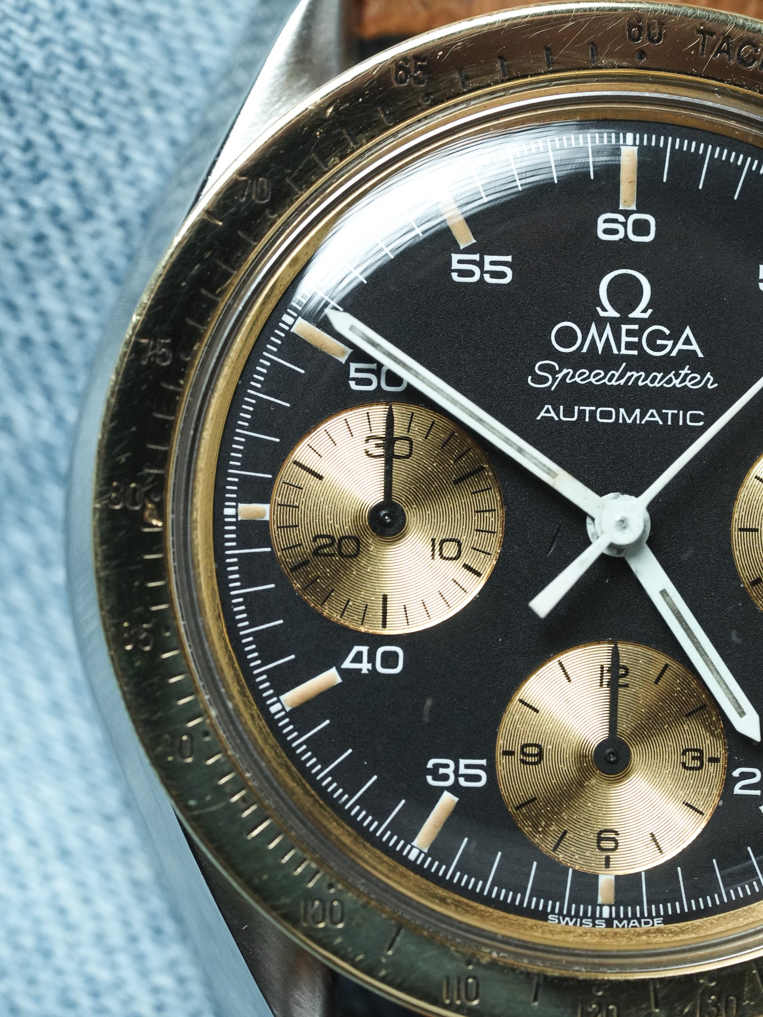 Omega - Speedmaster Ridotto 175.00.33 Acciaio Oro 18k Pelle Quadrante nero - 1990s