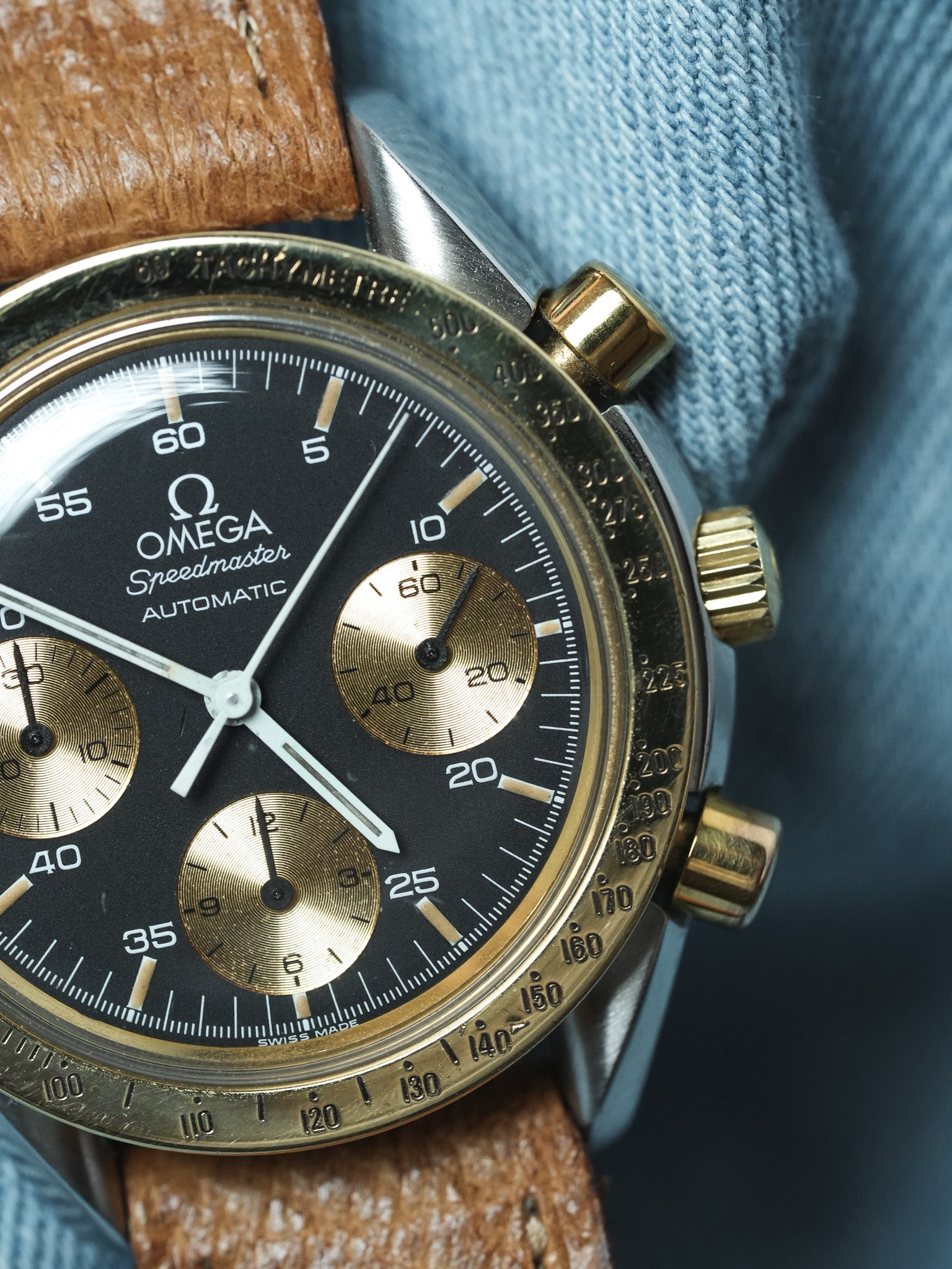 Omega - Speedmaster Ridotto 175.00.33 Acciaio Oro 18k Pelle Quadrante nero - 1990s