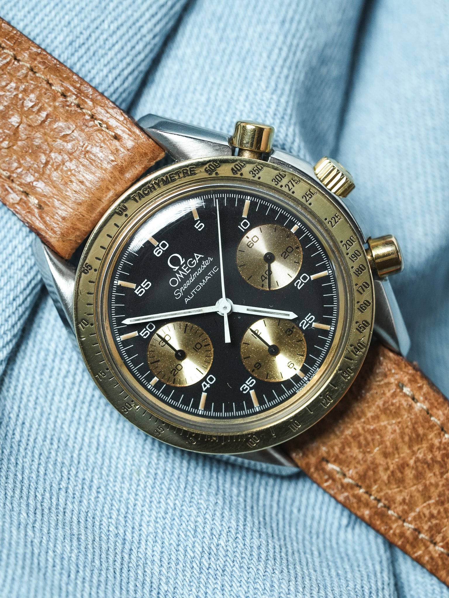 Omega - Speedmaster Ridotto 175.00.33 Acciaio Oro 18k Pelle Quadrante nero - 1990s