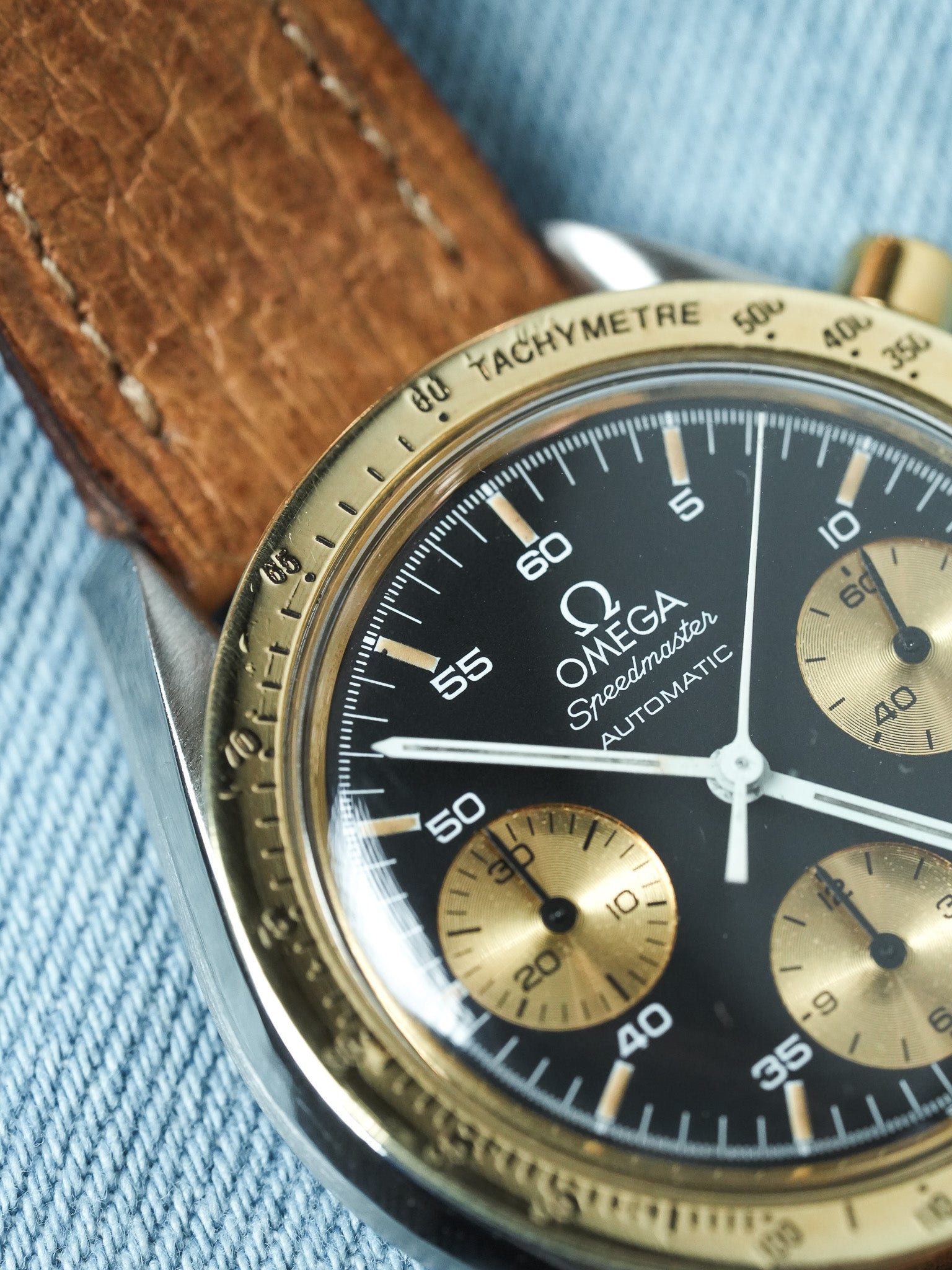 Omega - Speedmaster Ridotto 175.00.33 Acciaio Oro 18k Pelle Quadrante nero - 1990s