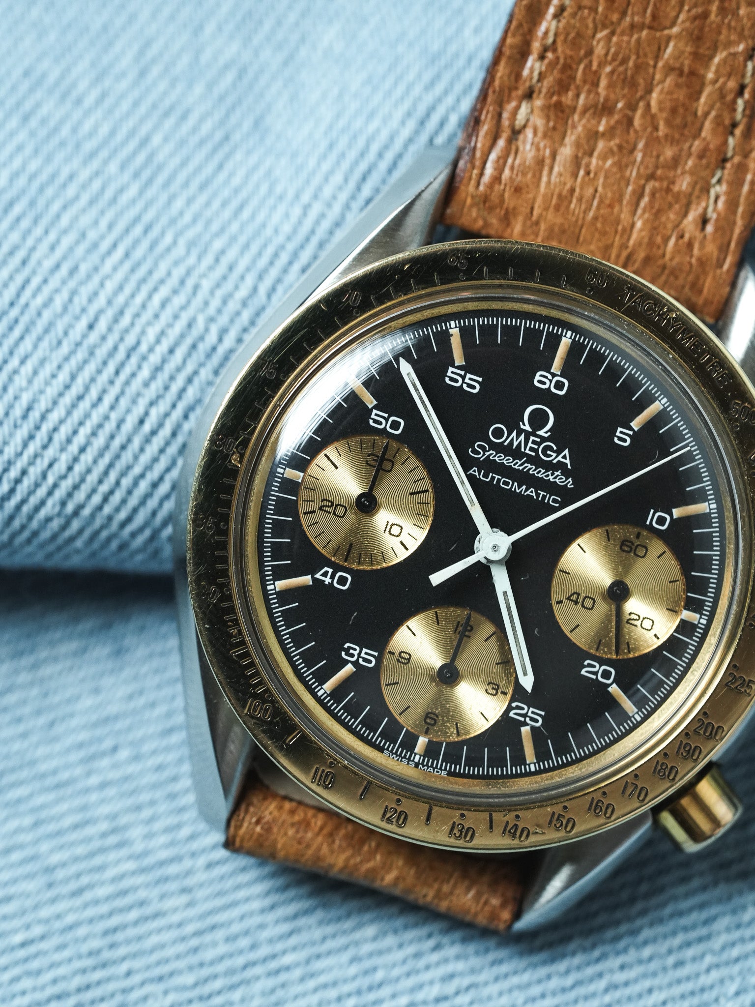Omega - Speedmaster Ridotto 175.00.33 Acciaio Oro 18k Pelle Quadrante nero - 1990s