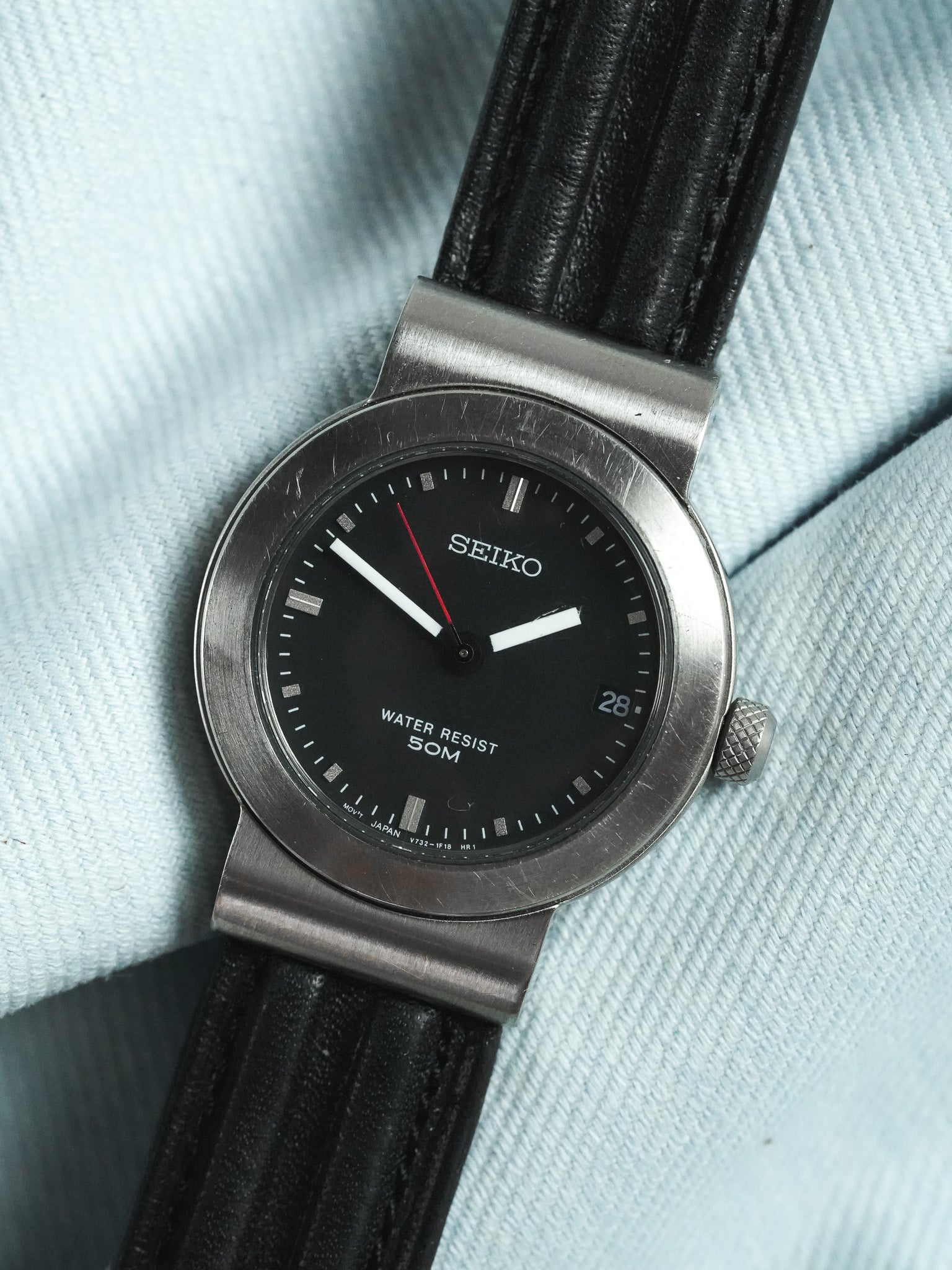 Seiko - فولاذ مصقول قرون مركزية عقرب ثواني أحمر - 1990