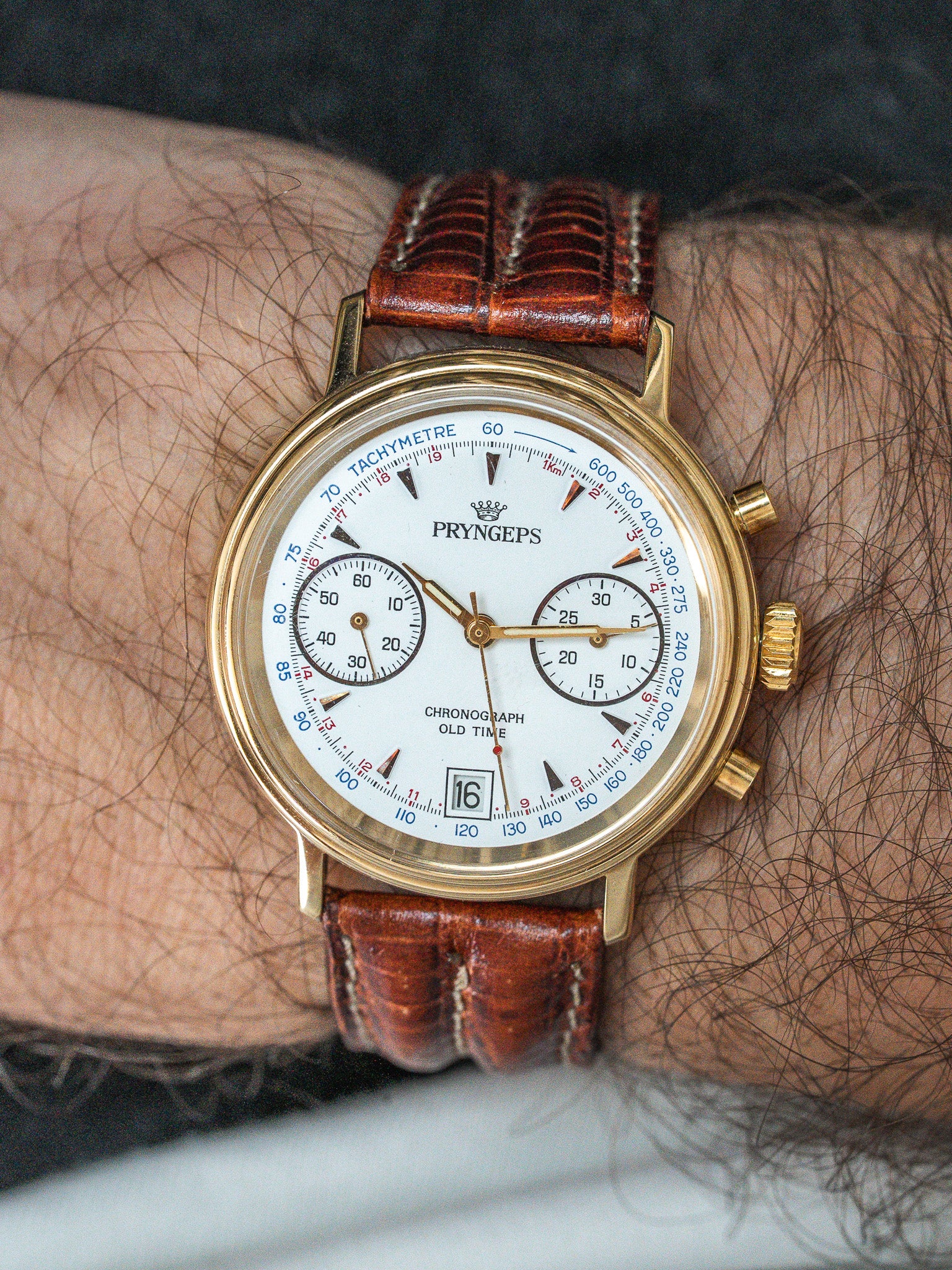 Pryngeps Chronograph Vintage Watch - 37mm Gold-Plated (1980s)