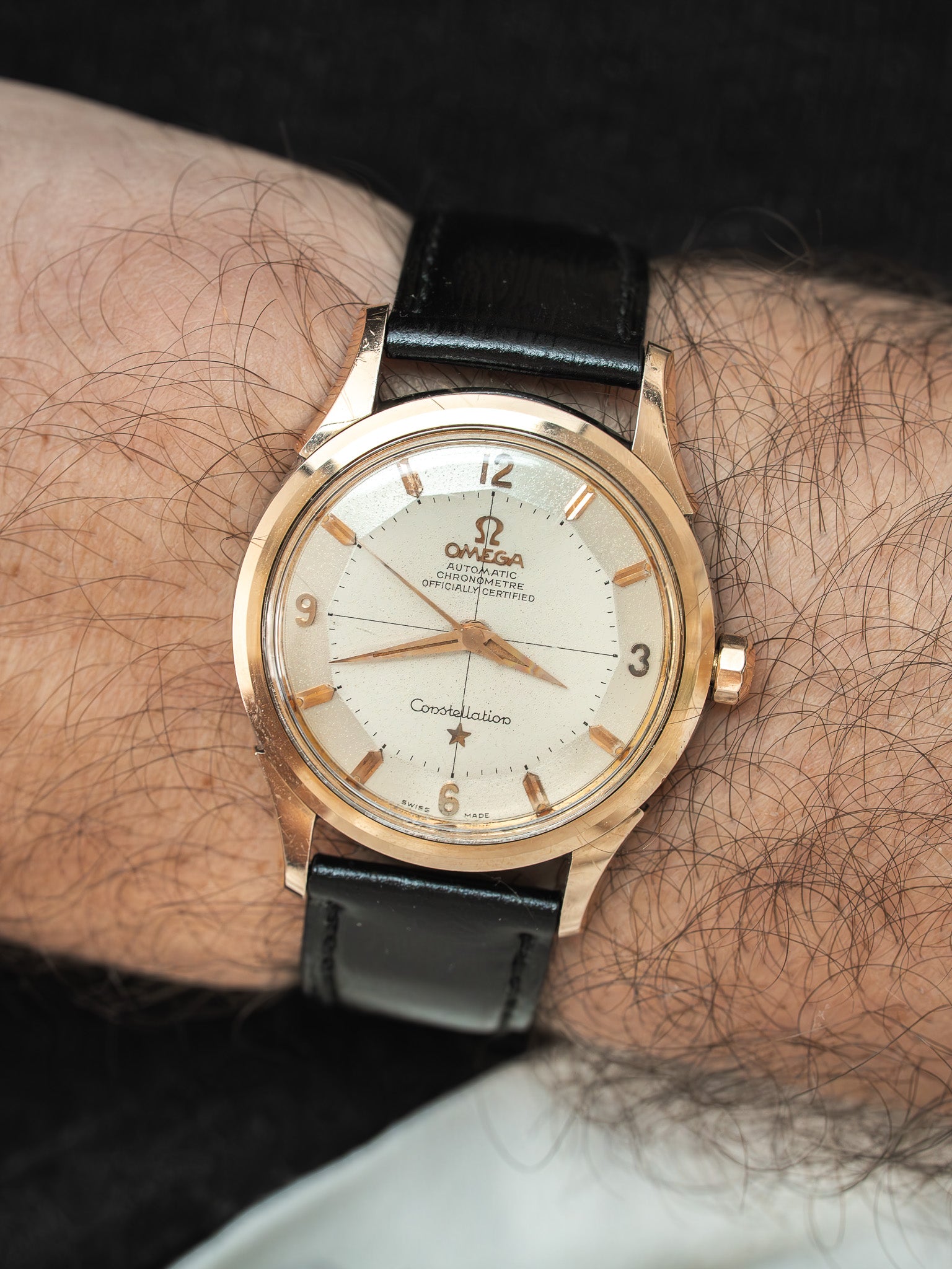 欧米茄手表Constellation Pie Pan (1958) – 参考编号 2852-3 SC "Crosshair" 钢 & 玫瑰金