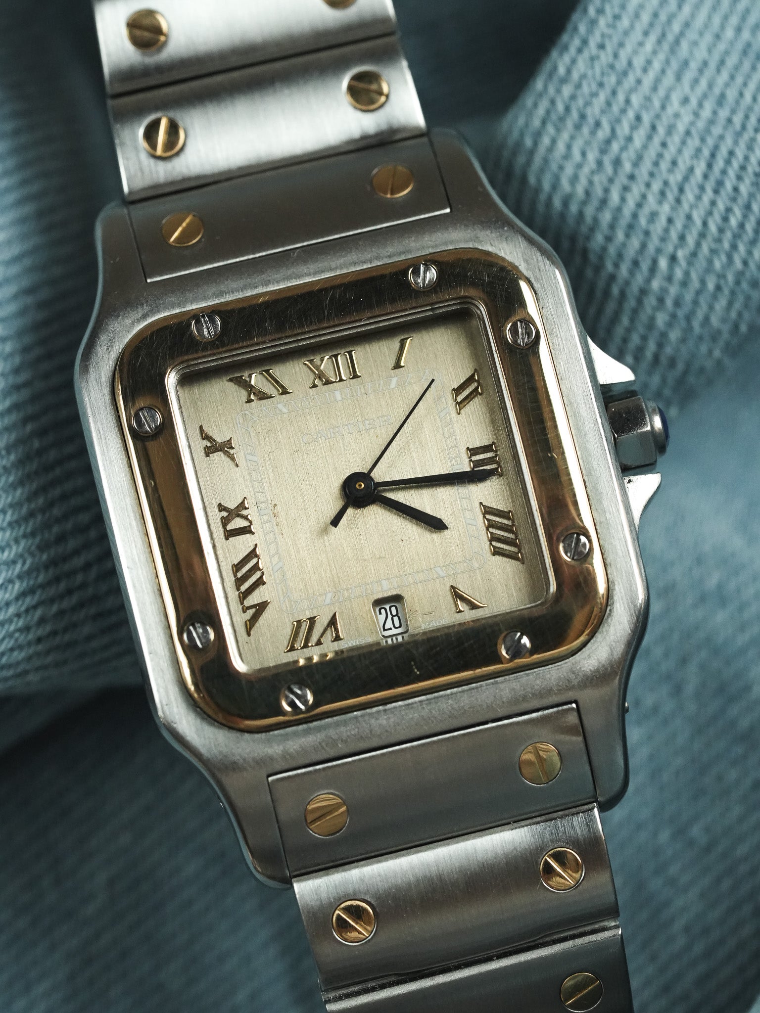 Cartier - Santos Curved 1566 Steel Gold Taupe Dial 29mm - 1990s
