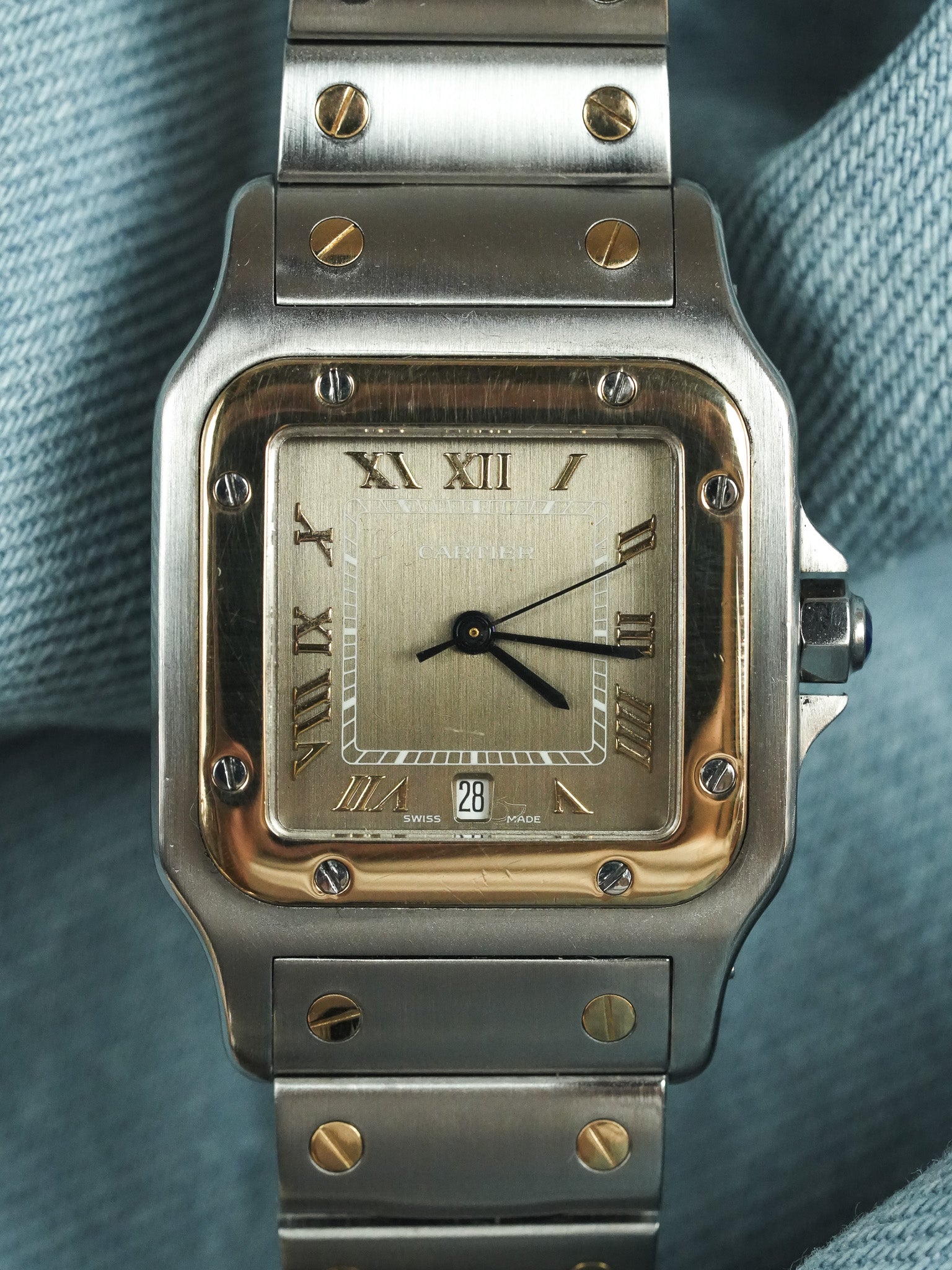 Cartier - Santos Curved 1566 Steel Gold Taupe Dial 29mm - 1990s