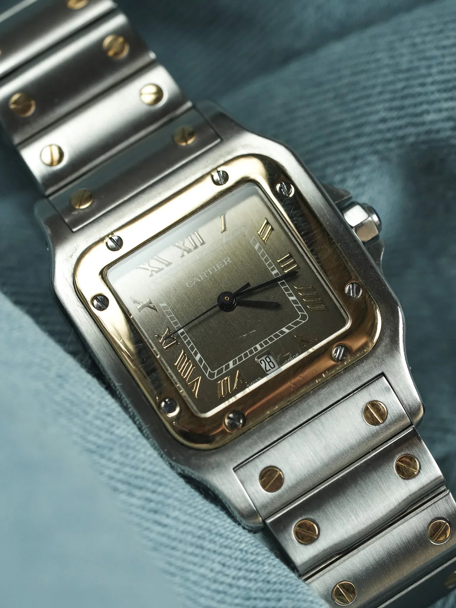 Cartier - Santos منحني 1566 فولاذ ذهب قرص طوبي 29 مم - 1990s