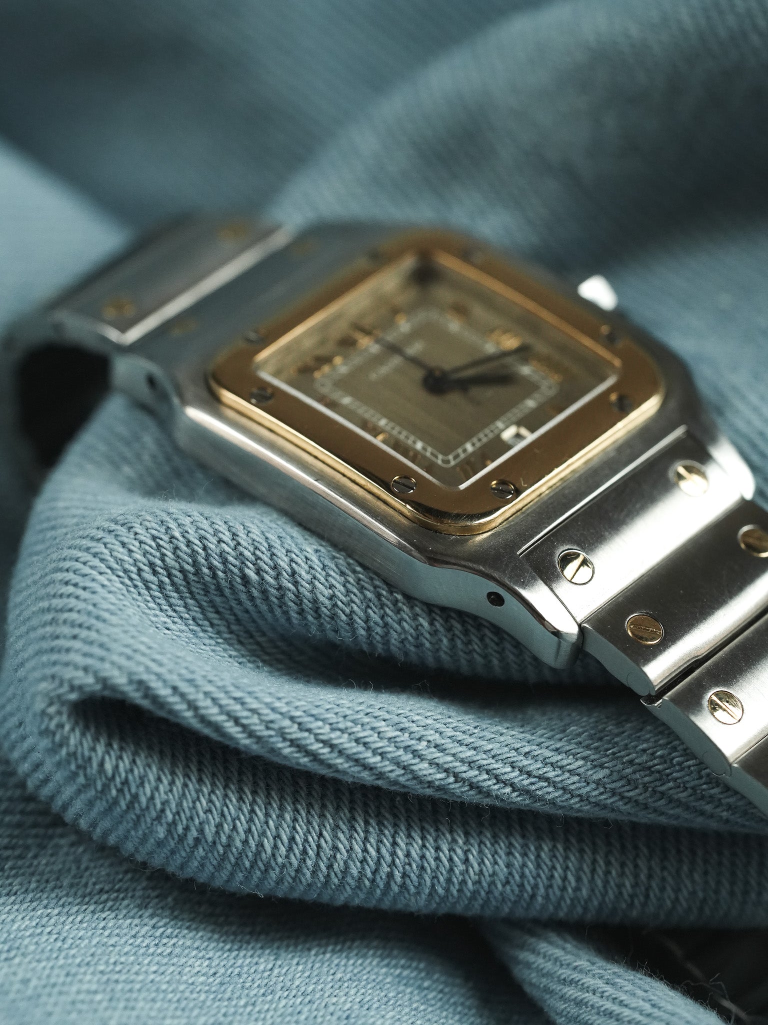 Cartier - Santos Curved 1566 Steel Gold Taupe Dial 29mm - 1990s