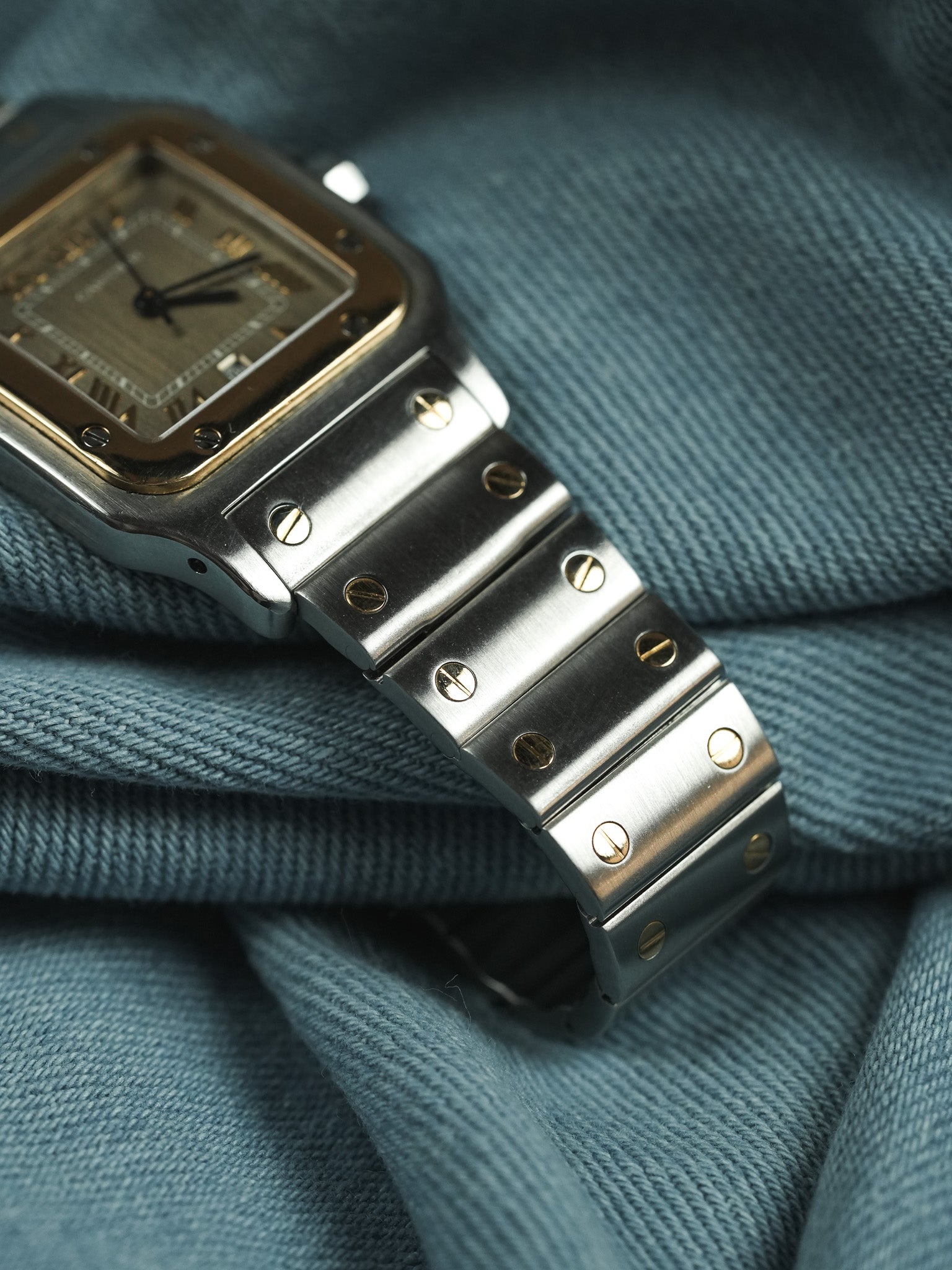 Cartier - Santos Curved 1566 Steel Gold Taupe Dial 29mm - 1990s