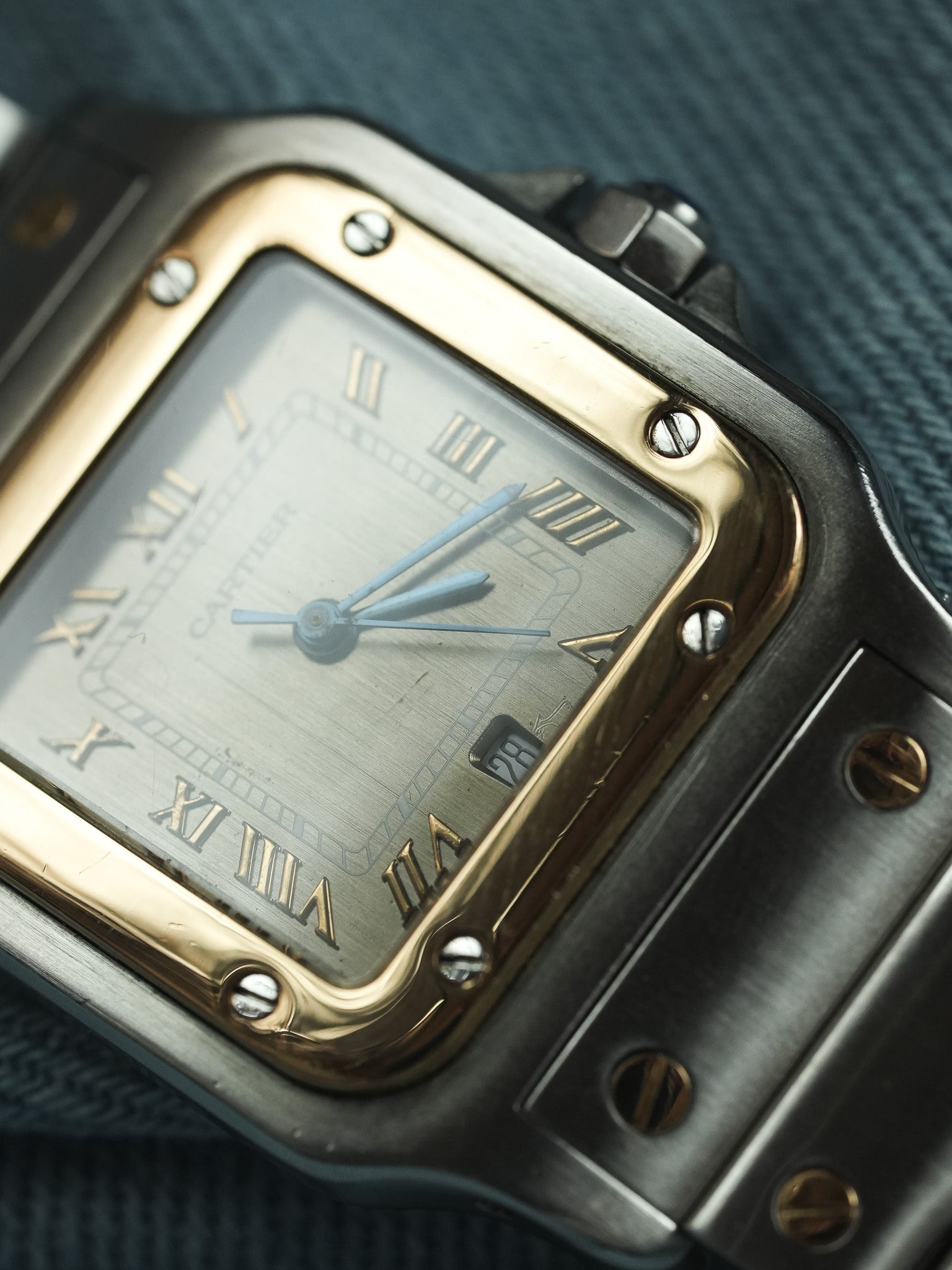 Cartier - Santos Curved 1566 Steel Gold Taupe Dial 29mm - 1990s