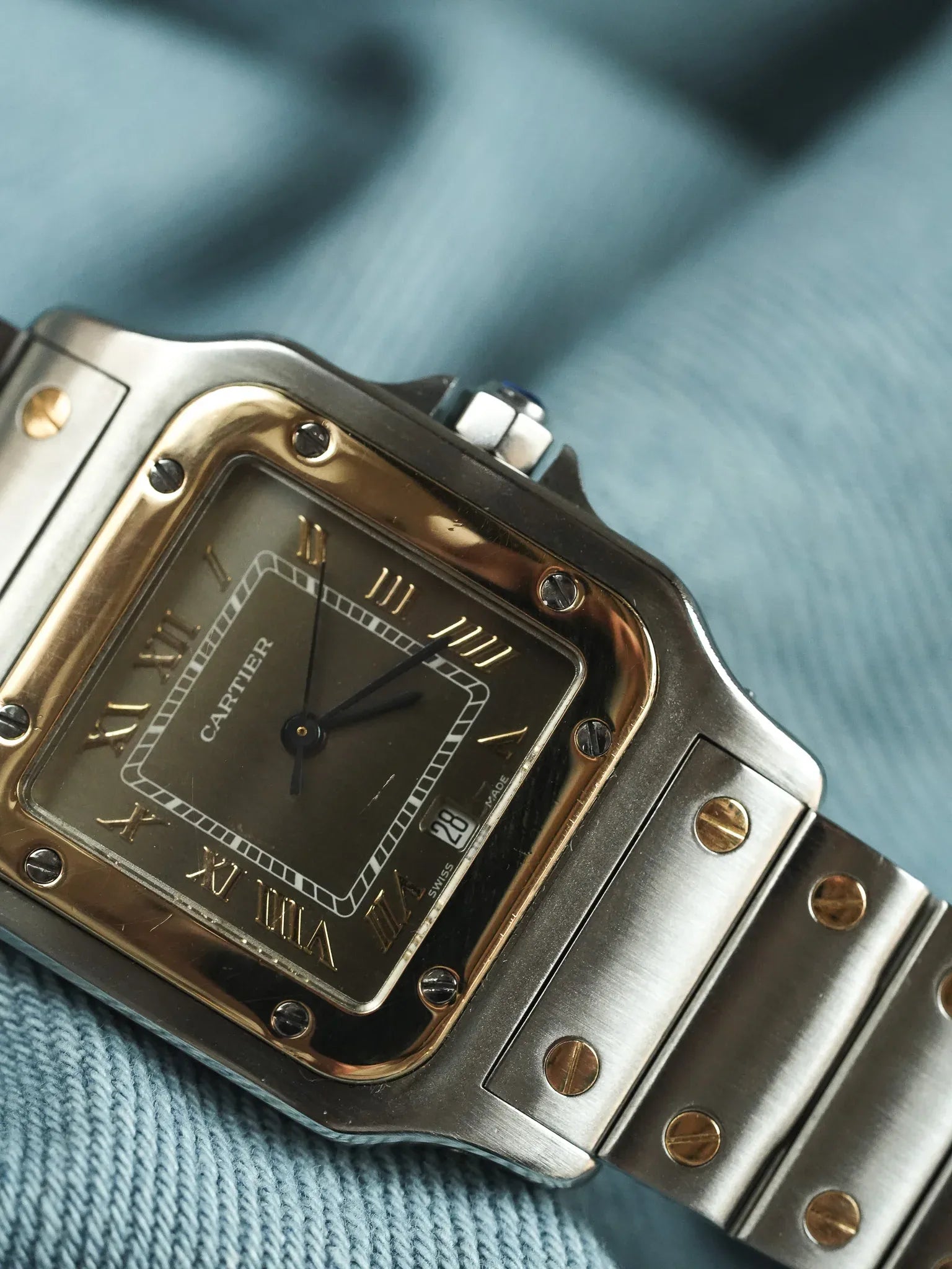 Cartier - Santos منحني 1566 فولاذ ذهب قرص طوبي 29 مم - 1990s