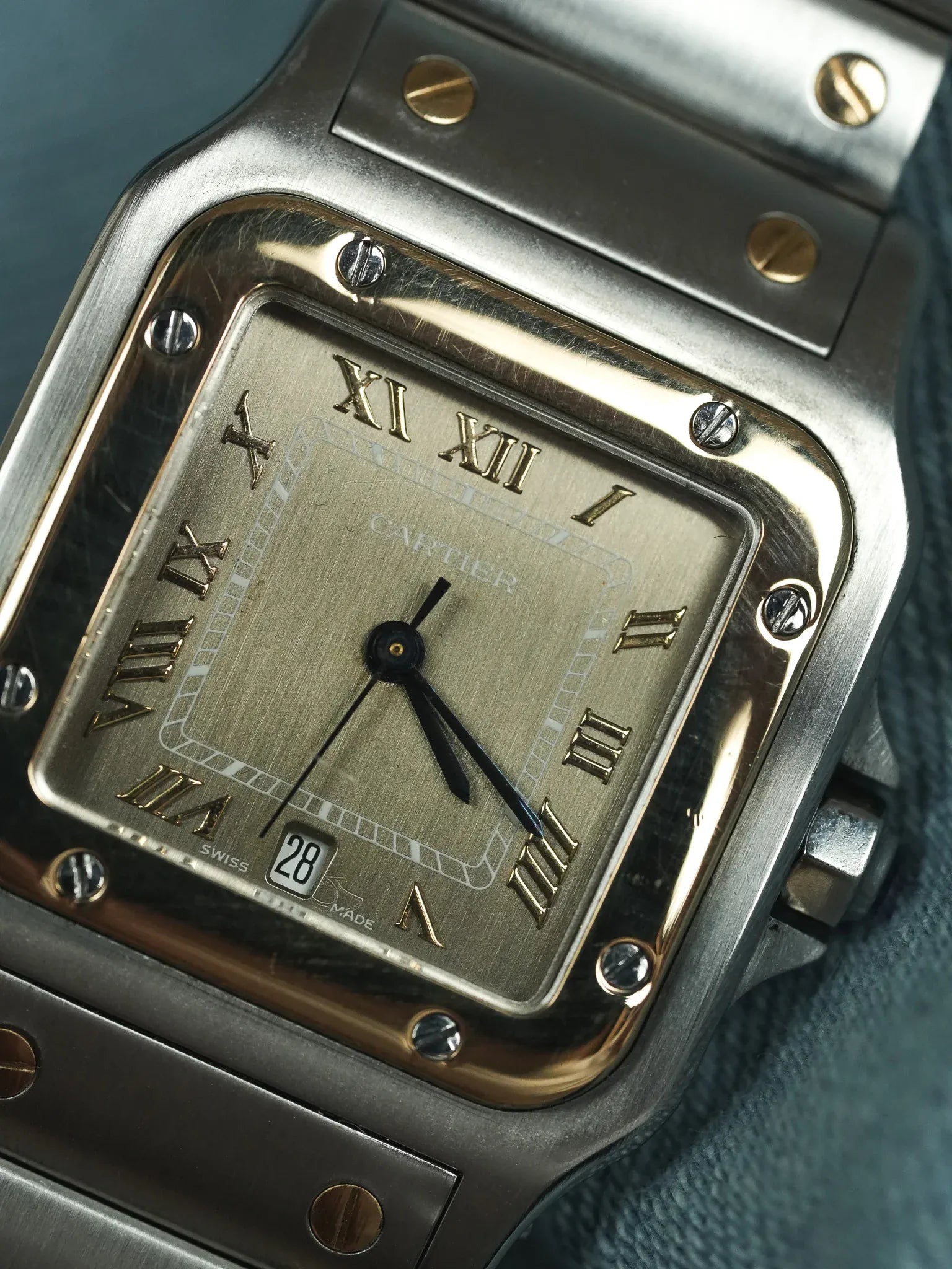 Cartier - Santos منحني 1566 فولاذ ذهب قرص طوبي 29 مم - 1990s