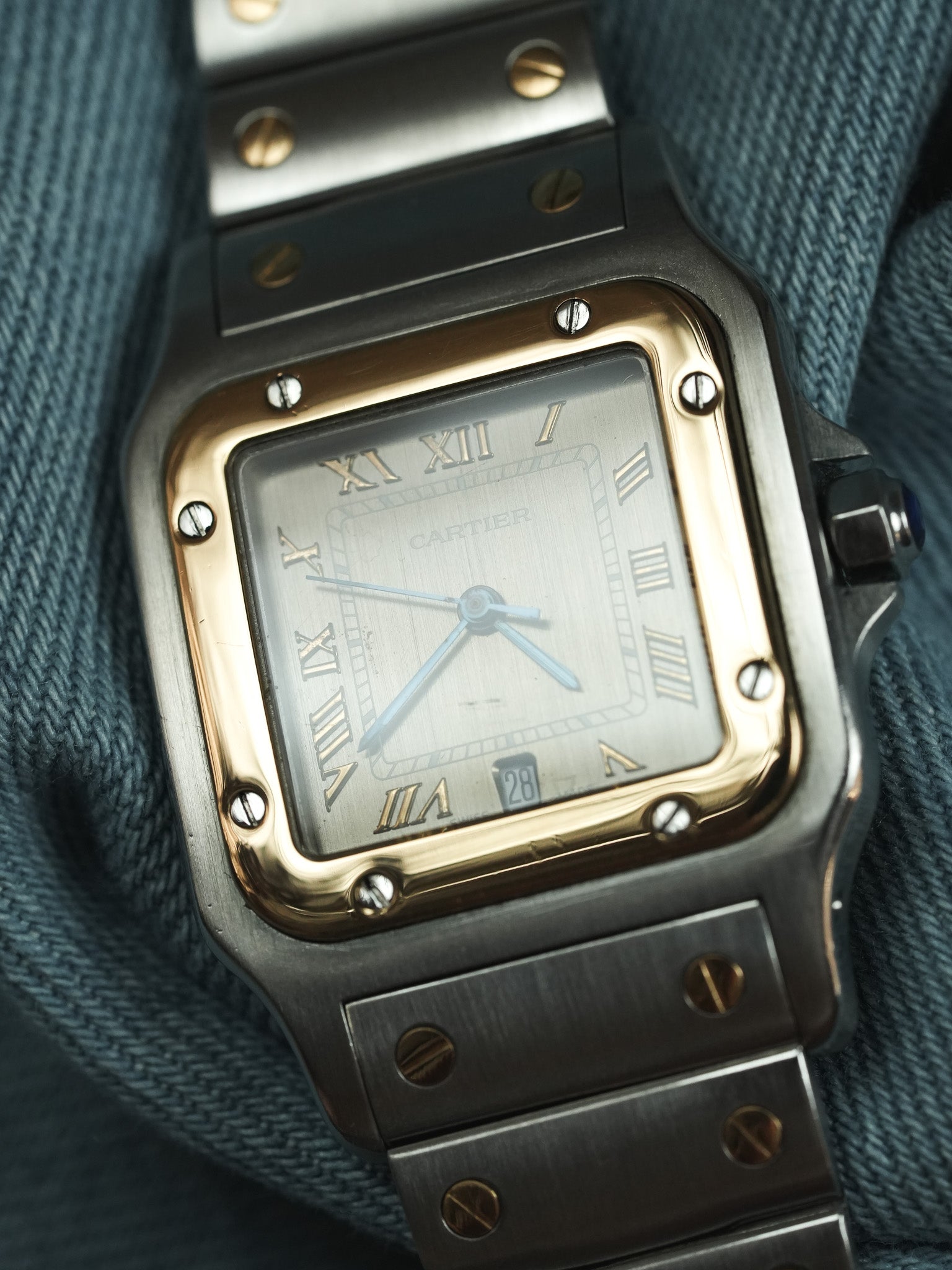 Cartier - Santos Curved 1566 Steel Gold Taupe Dial 29mm - 1990s