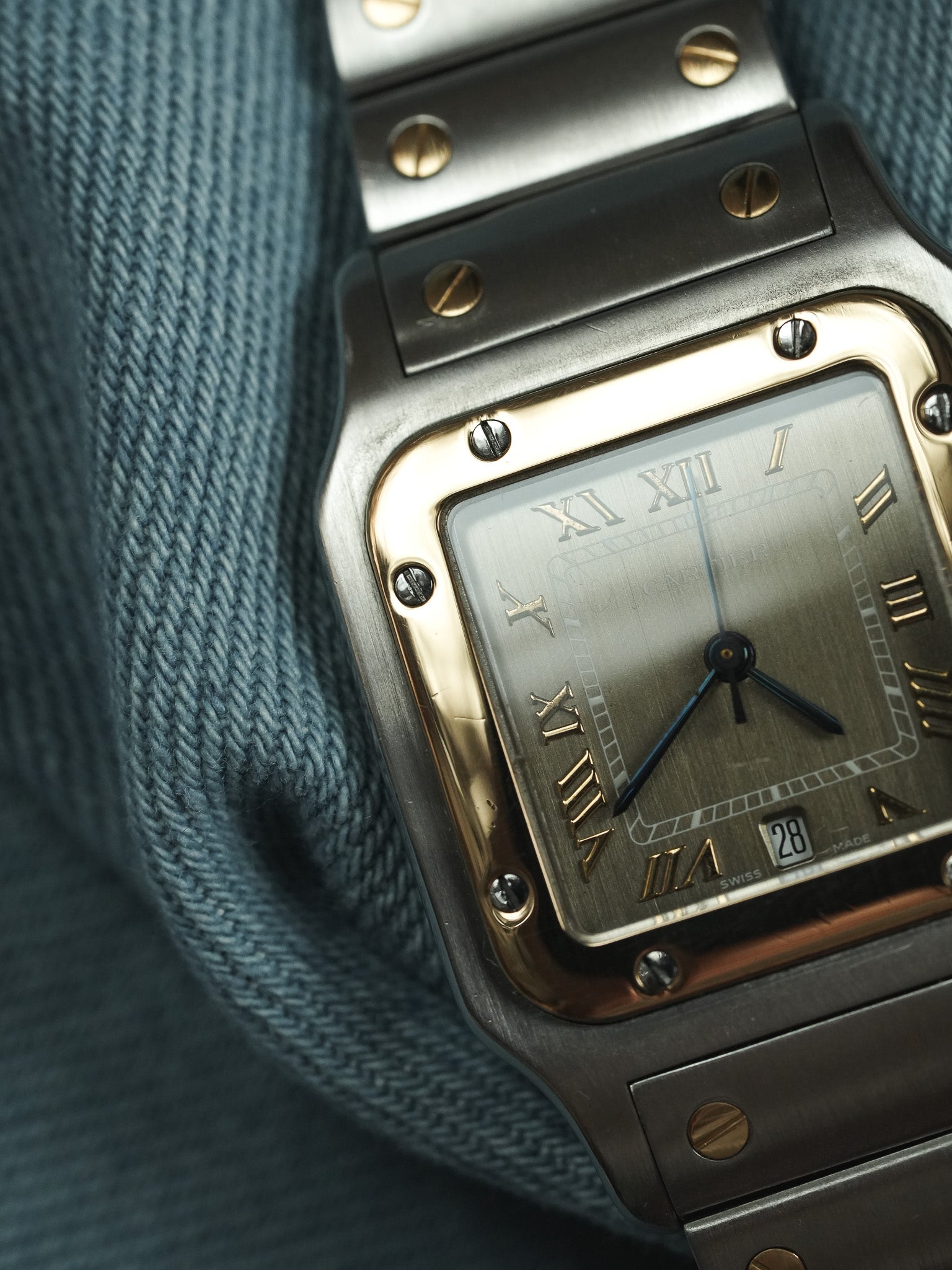Cartier - Santos Curved 1566 Steel Gold Taupe Dial 29mm - 1990s