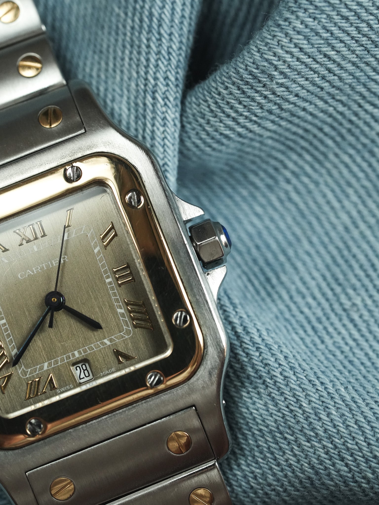 Cartier - Santos Curved 1566 Steel Gold Taupe Dial 29mm - 1990s