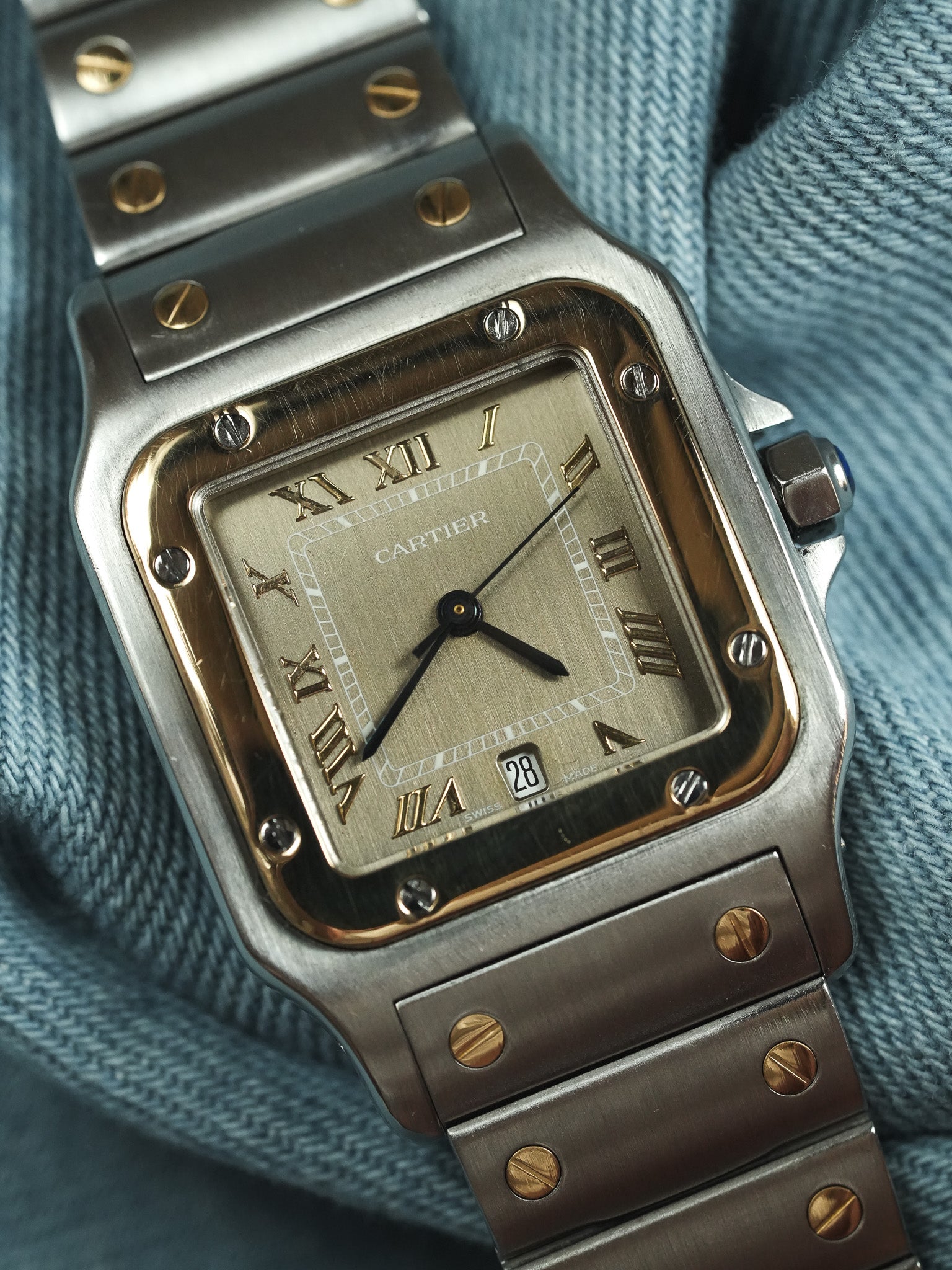 Cartier - Santos Curved 1566 Steel Gold Taupe Dial 29mm - 1990s
