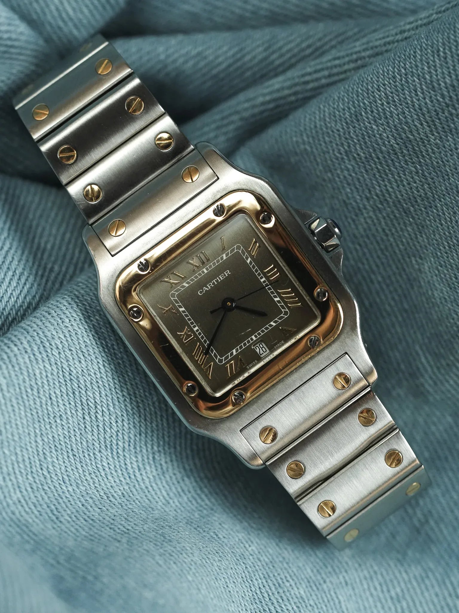 Cartier - Santos منحني 1566 فولاذ ذهب قرص طوبي 29 مم - 1990s