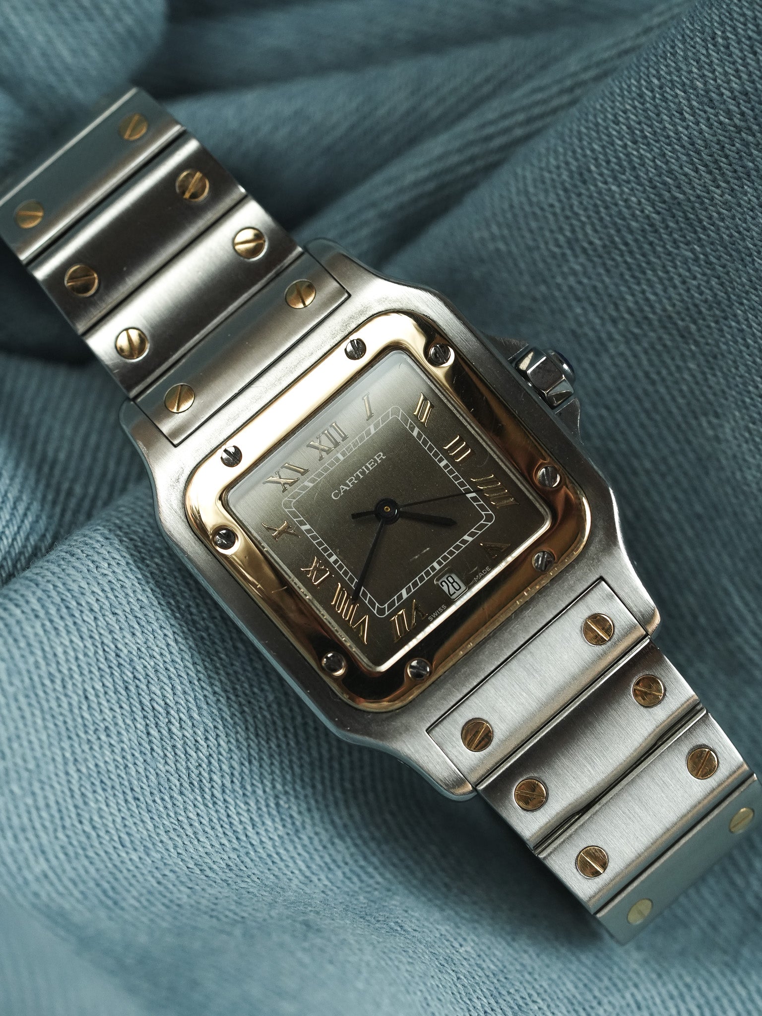 Cartier - Santos Curved 1566 Steel Gold Taupe Dial 29mm - 1990s