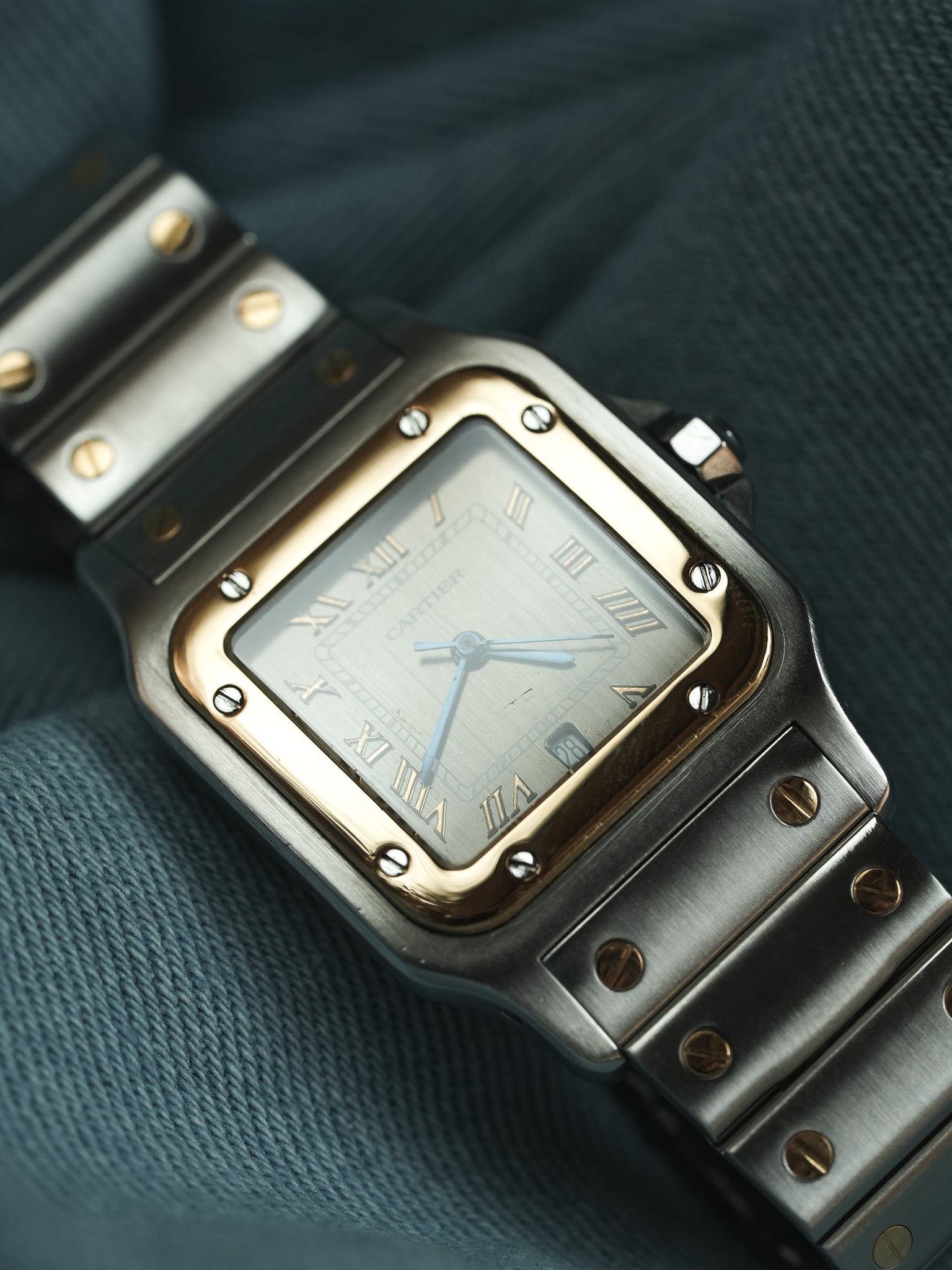Cartier - Santos Curved 1566 Steel Gold Taupe Dial 29mm - 1990s