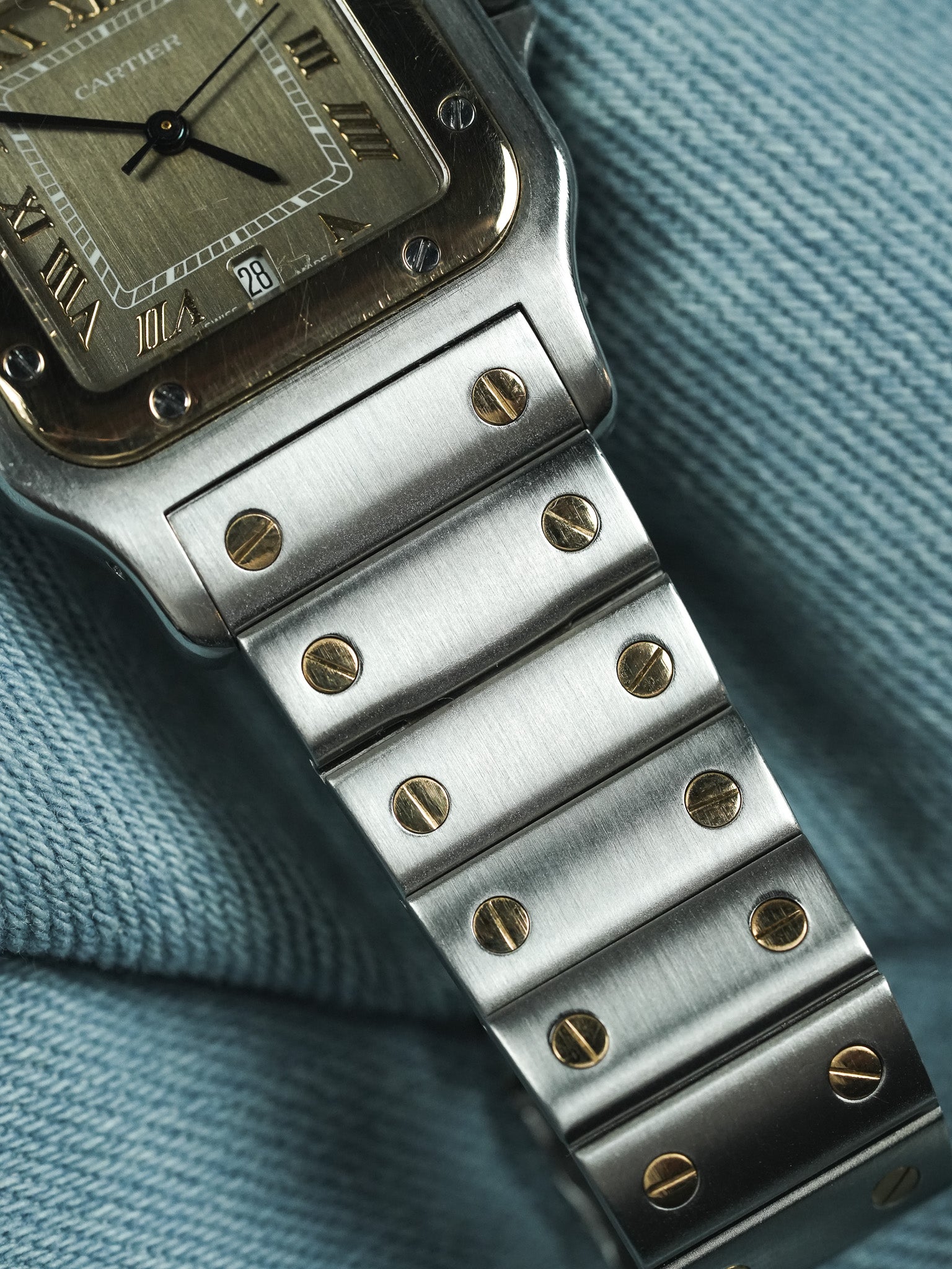Cartier - Santos Curved 1566 Steel Gold Taupe Dial 29mm - 1990s