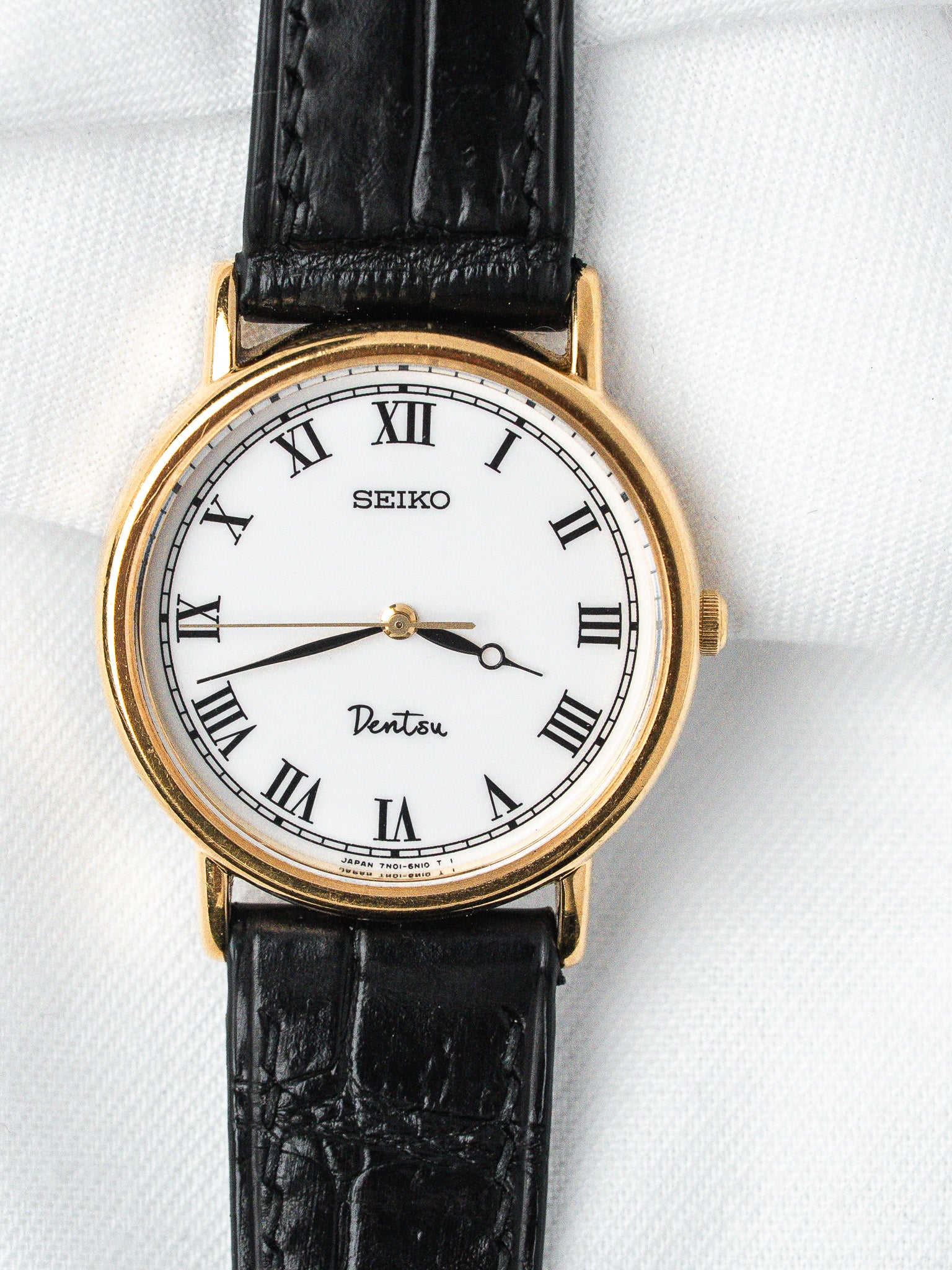 Reloj Seiko Dentsu chapado en oro — Esfera romana corporativa (1995)