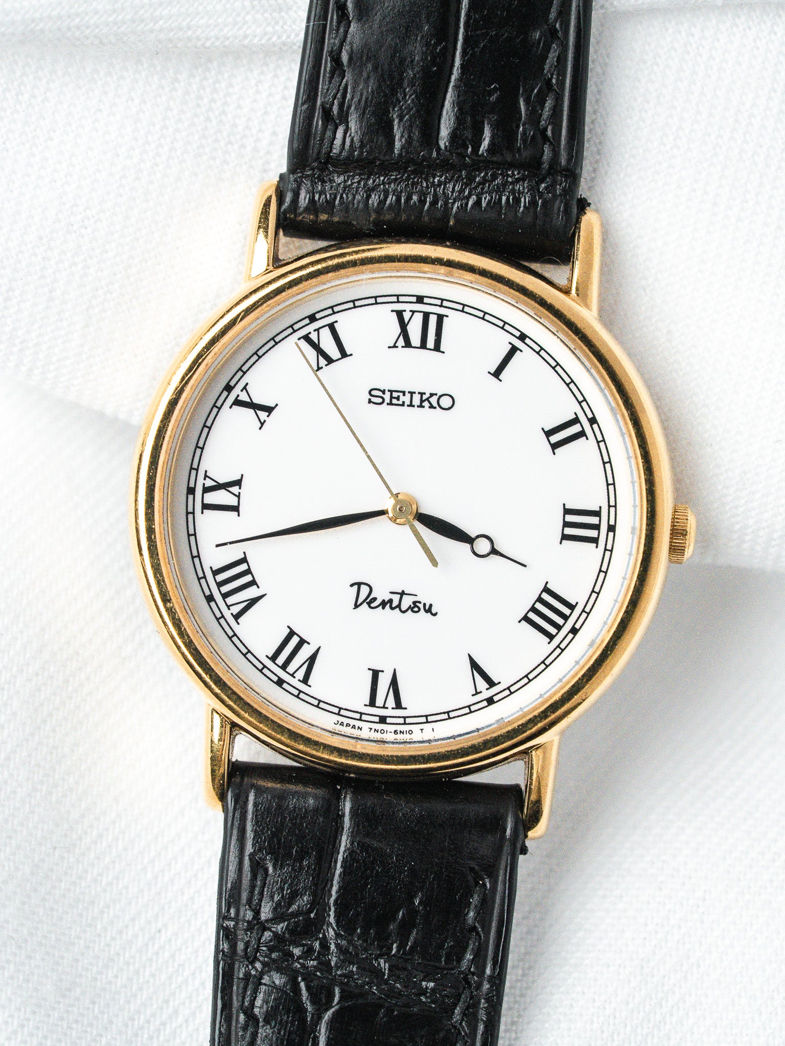 Reloj Seiko Dentsu chapado en oro — Esfera romana corporativa (1995)