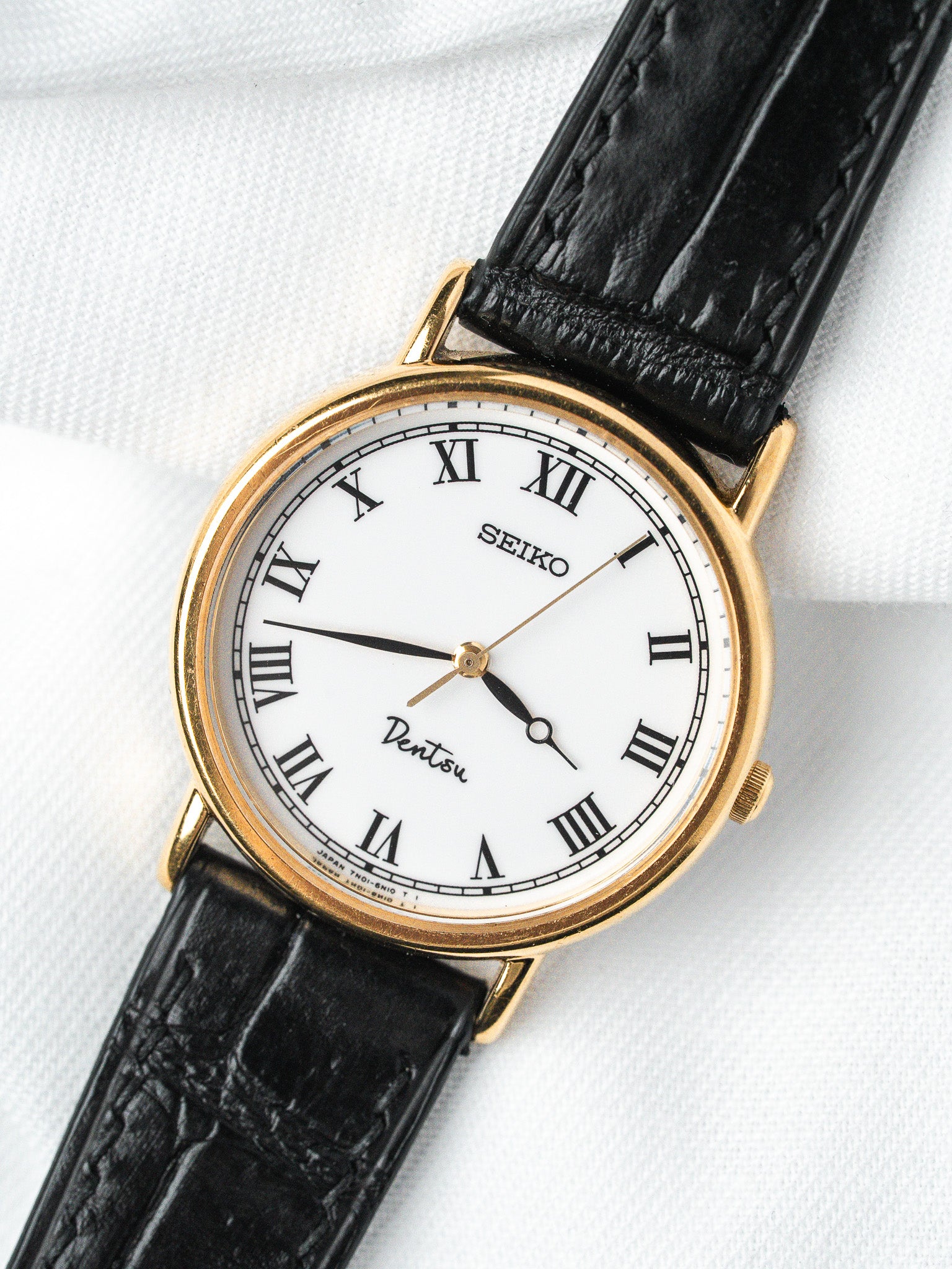 Reloj Seiko Dentsu chapado en oro — Esfera romana corporativa (1995)