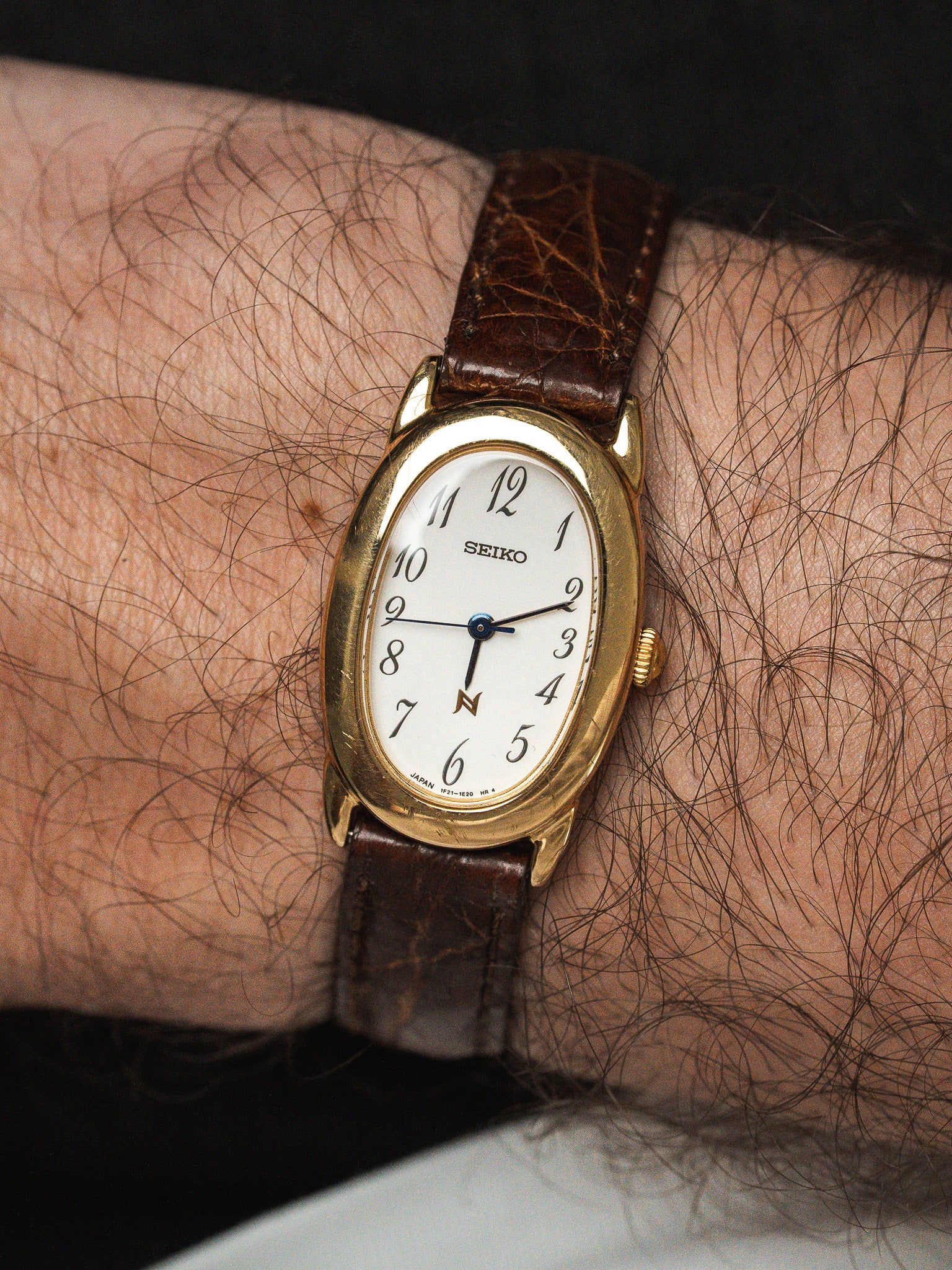 Montre Seiko Baignoire Plaquée Or — Marron Cadran Chiffres Arabes (2001)