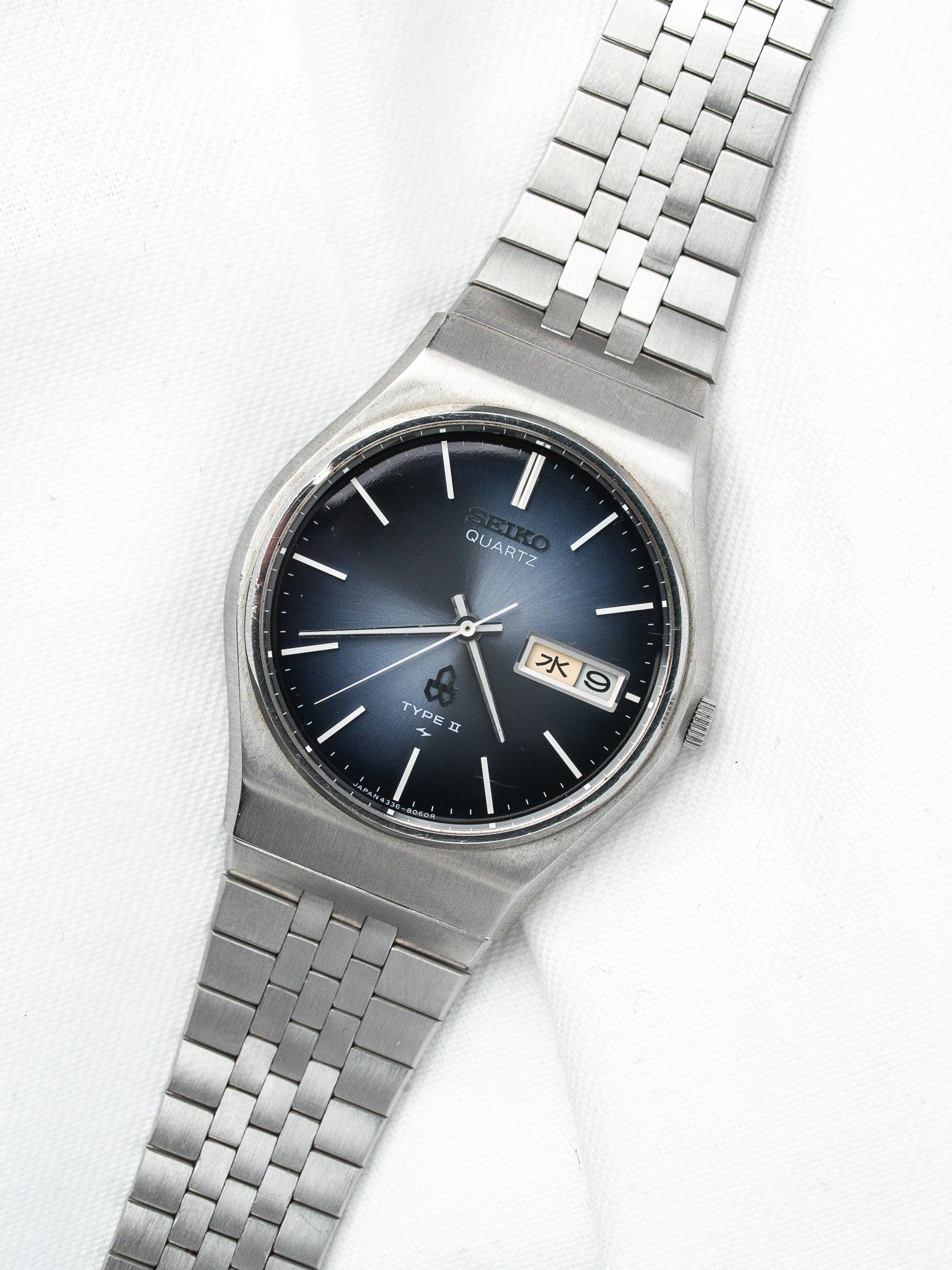 ساعة Seiko Type II فينتاج - علبة من الفولاذ — قرص أزرق متدرج (1977)