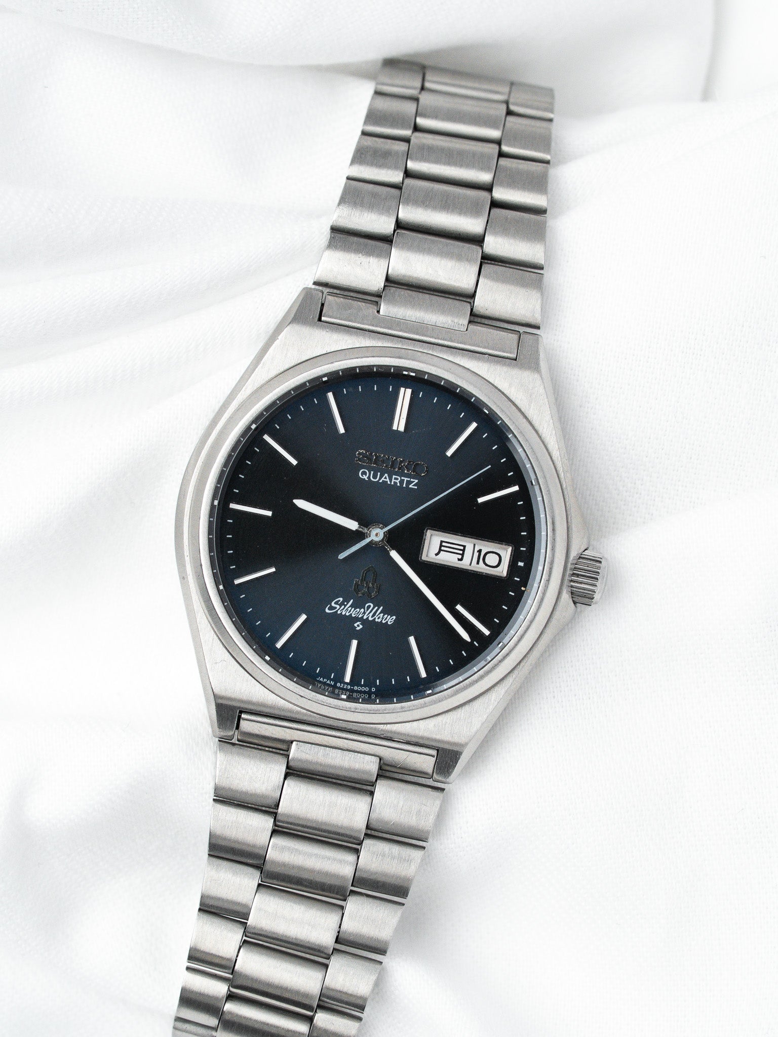 Orologio Seiko SilverWave Quartz — Quadrante blu Day-Date (1981)