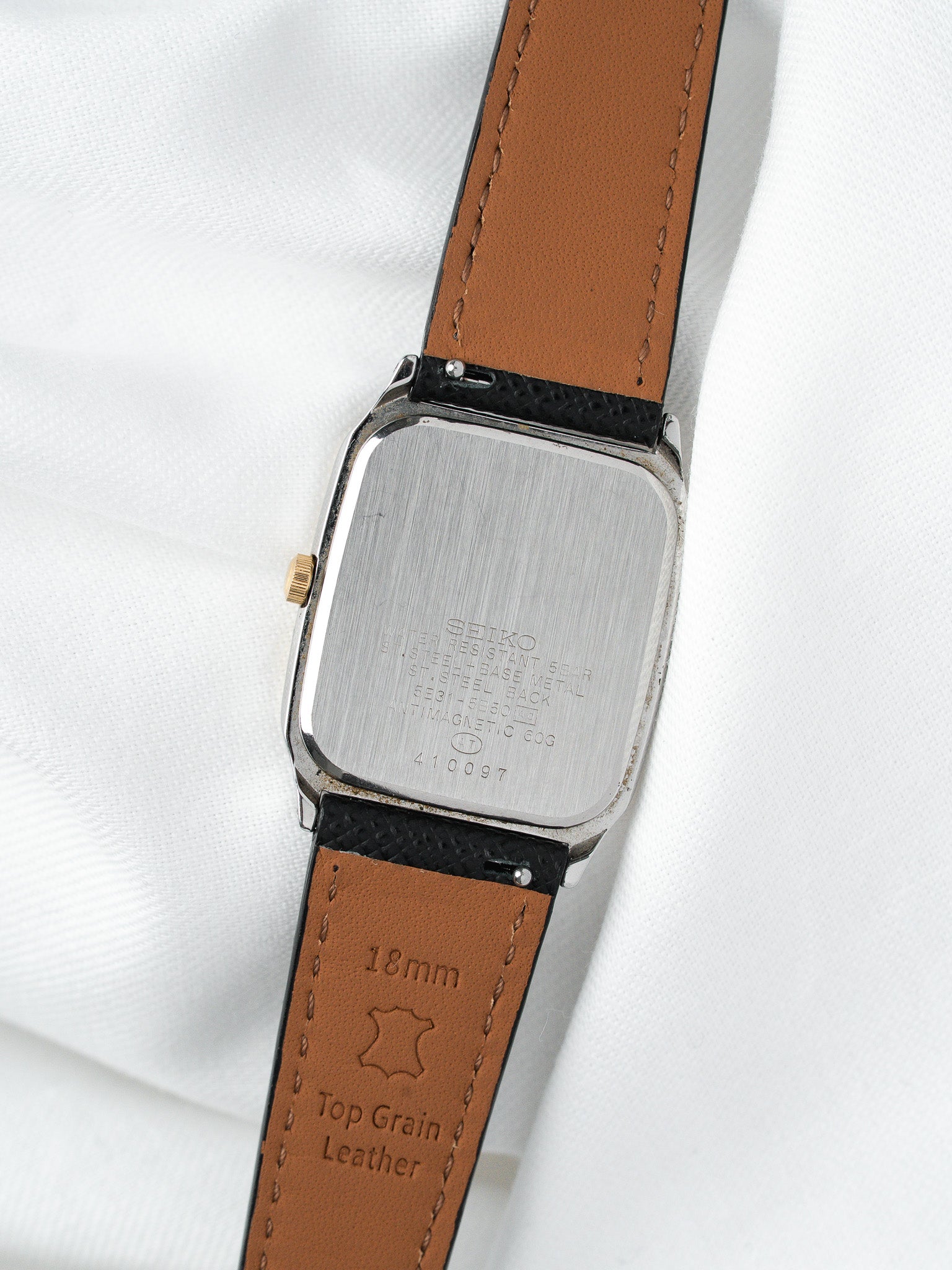 Seiko Spirit Rectangulaire 5E31 — Cadran Blanc (1994)