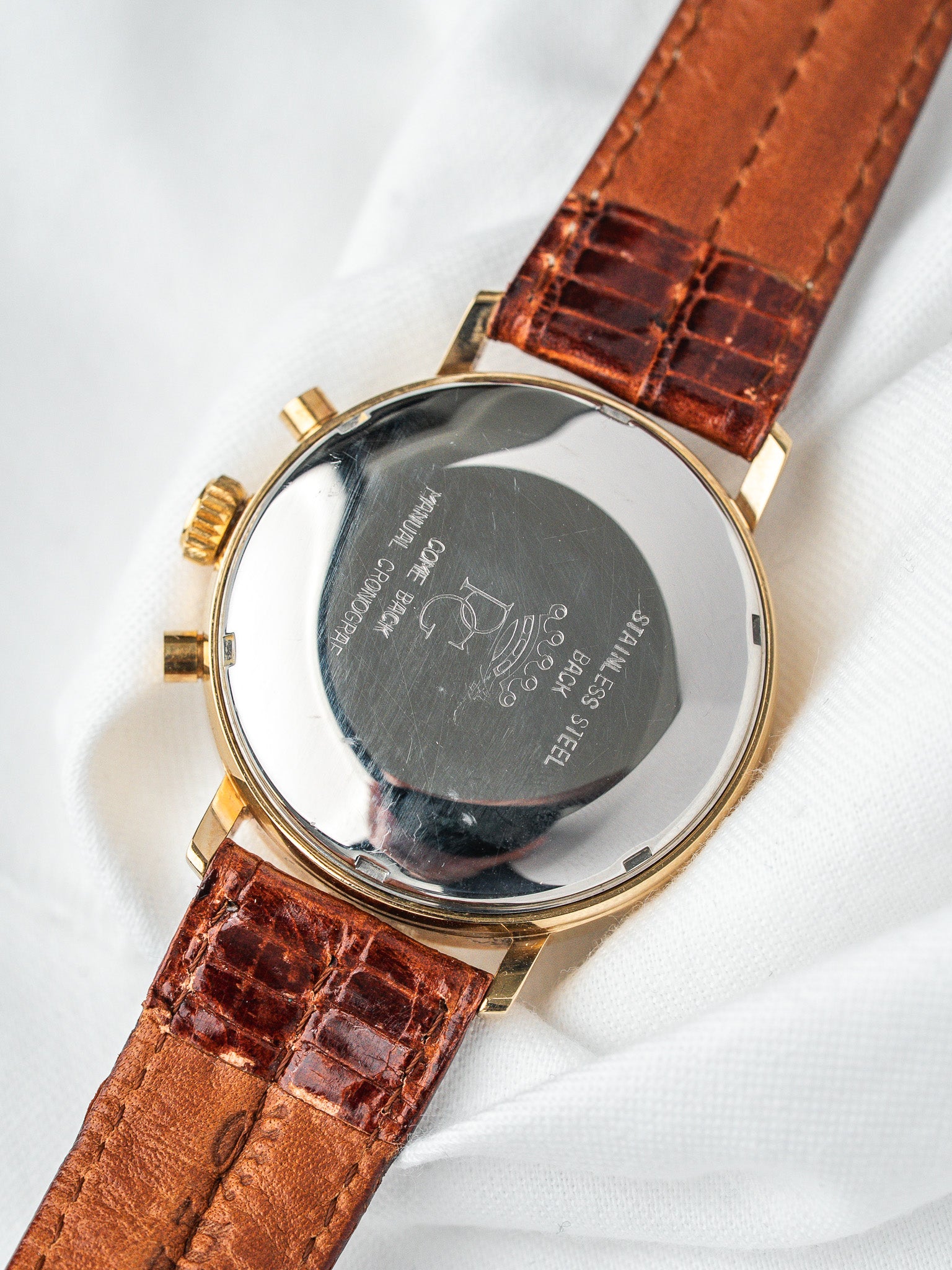 ساعة Pryngeps Chronographe فينتاج - 37 مم مطلية بالذهب (السنوات 1980)