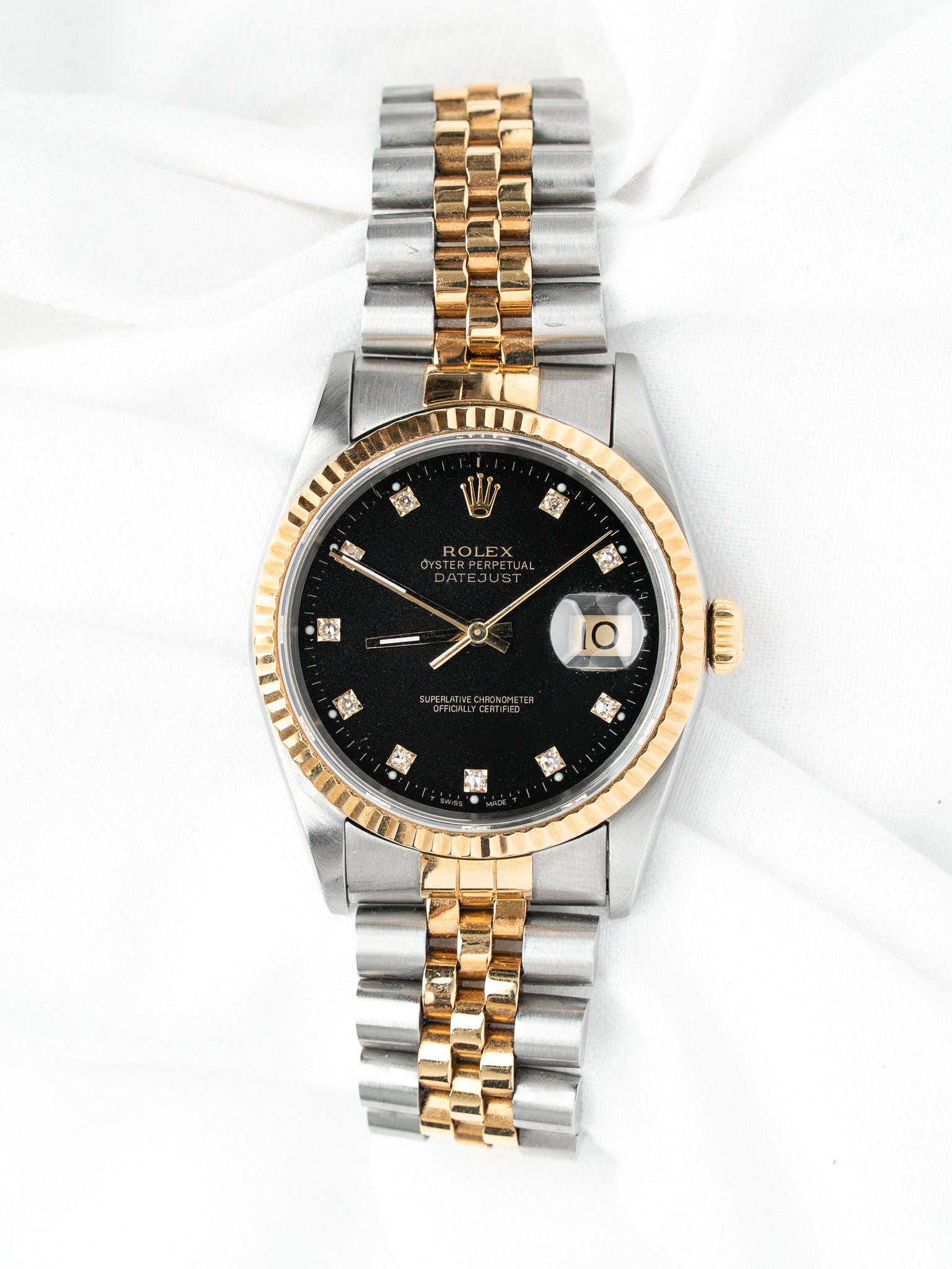 Vintage Rolex Datejust Watch 16233 36mm Gold/Steel — Black Diamond Dial (1991)