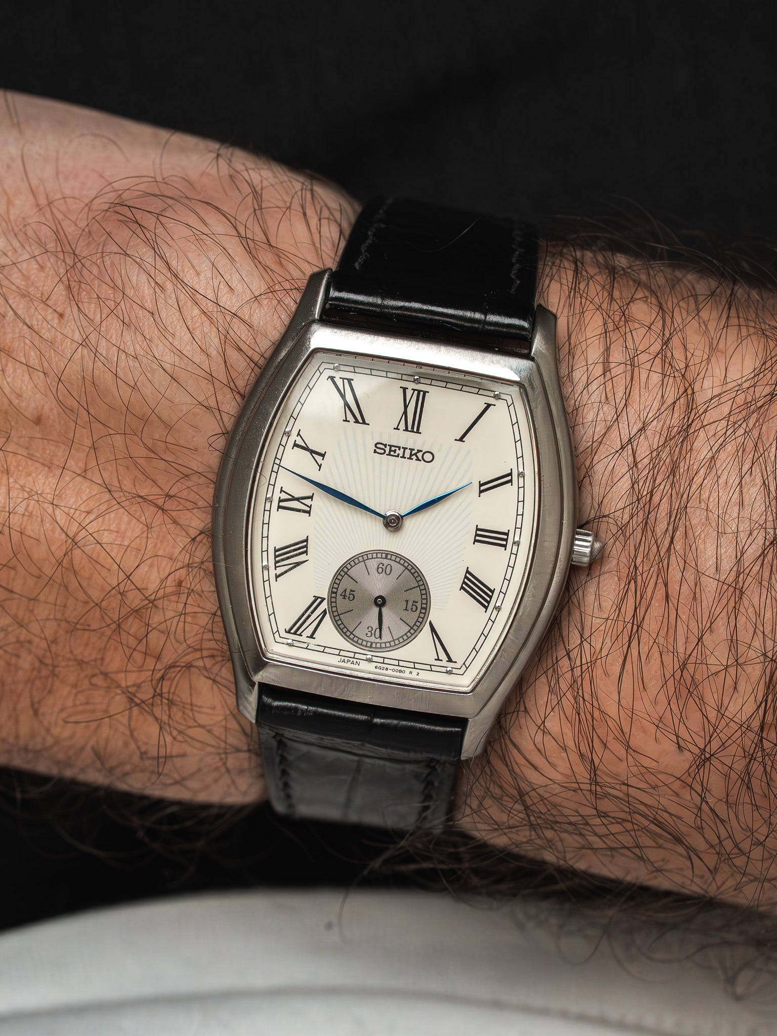 Vintage Seiko Tonneau Stainless Steel — Cream Roman Dial (2000s)