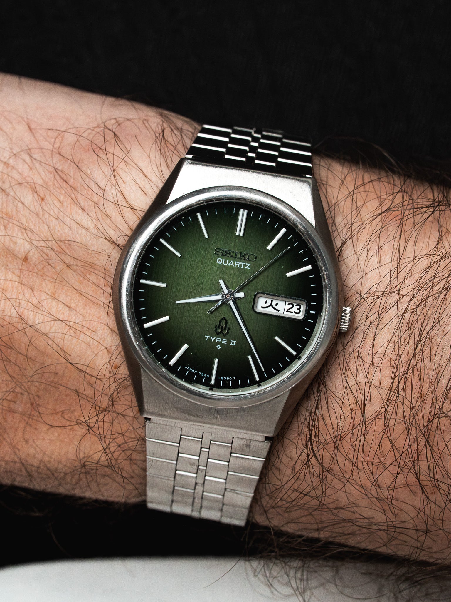 Reloj Seiko Type II 7546 Acero — Esfera Verde (1977)