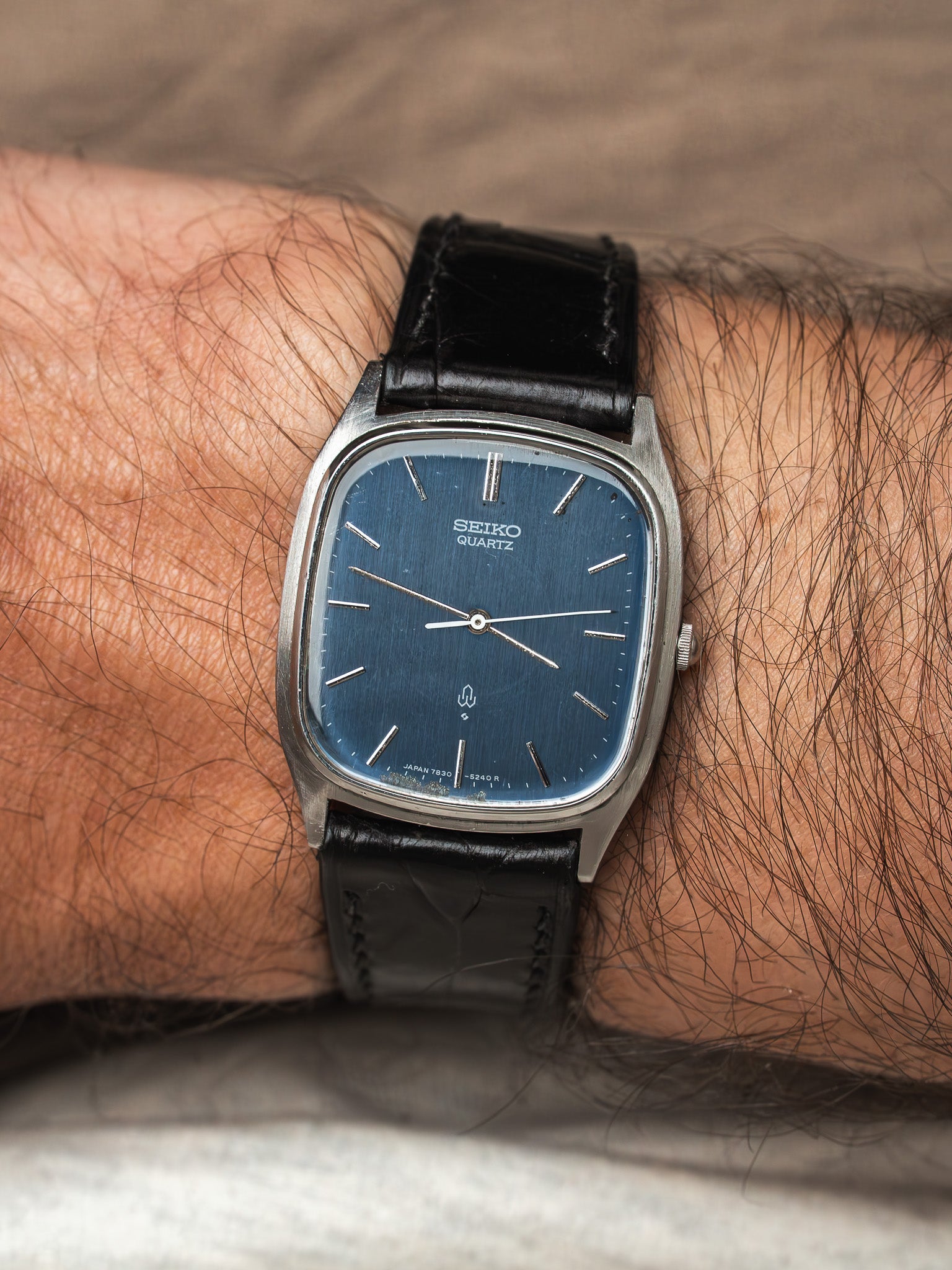 Vintage Seiko Quartz Tonneau — Midnight Blue Dial (1979)