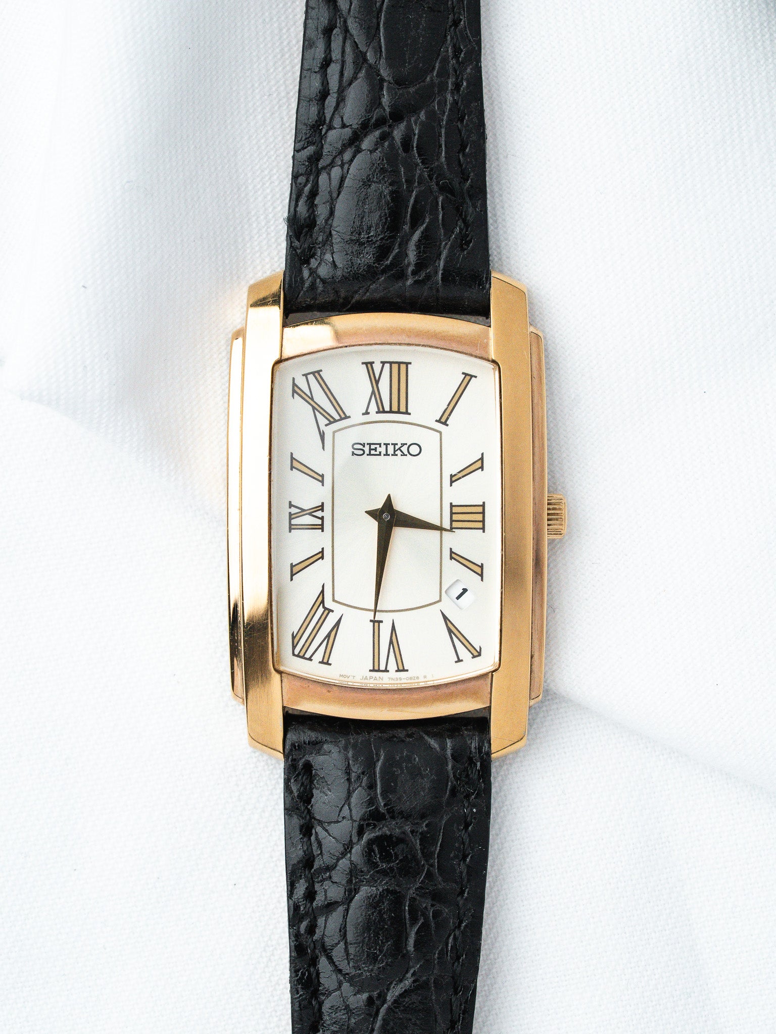 Montre Seiko Tank7N39-08C0 Plaqué Or — Blanc (1996)