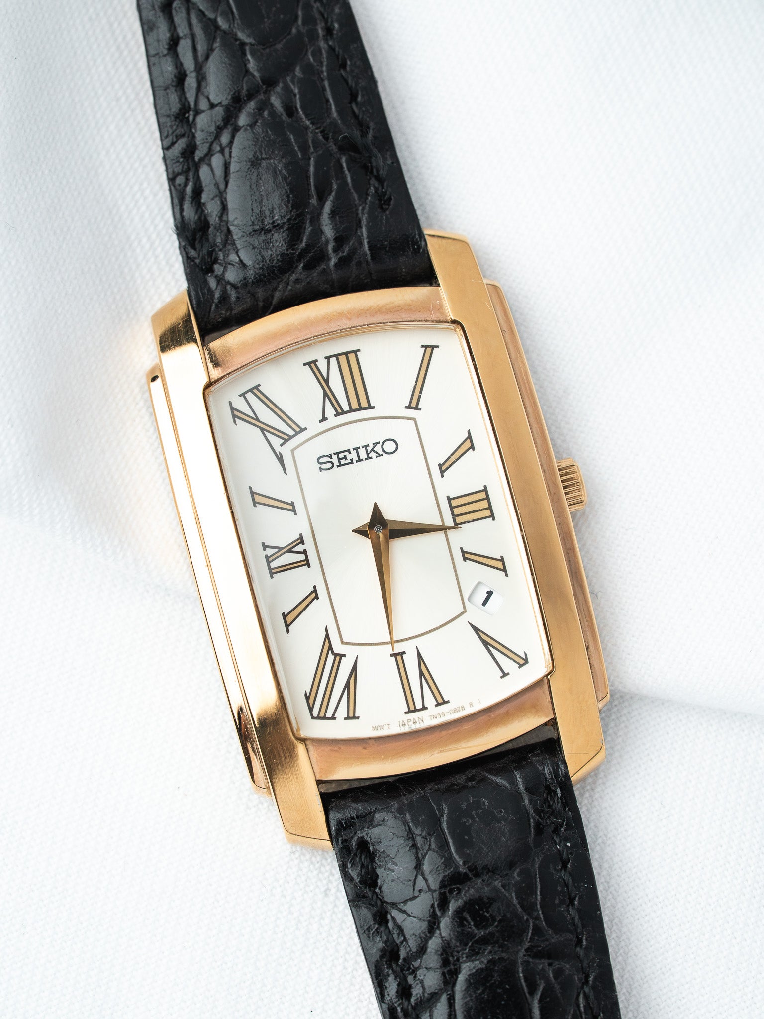 Montre Seiko Tank7N39-08C0 Plaqué Or — Blanc (1996)