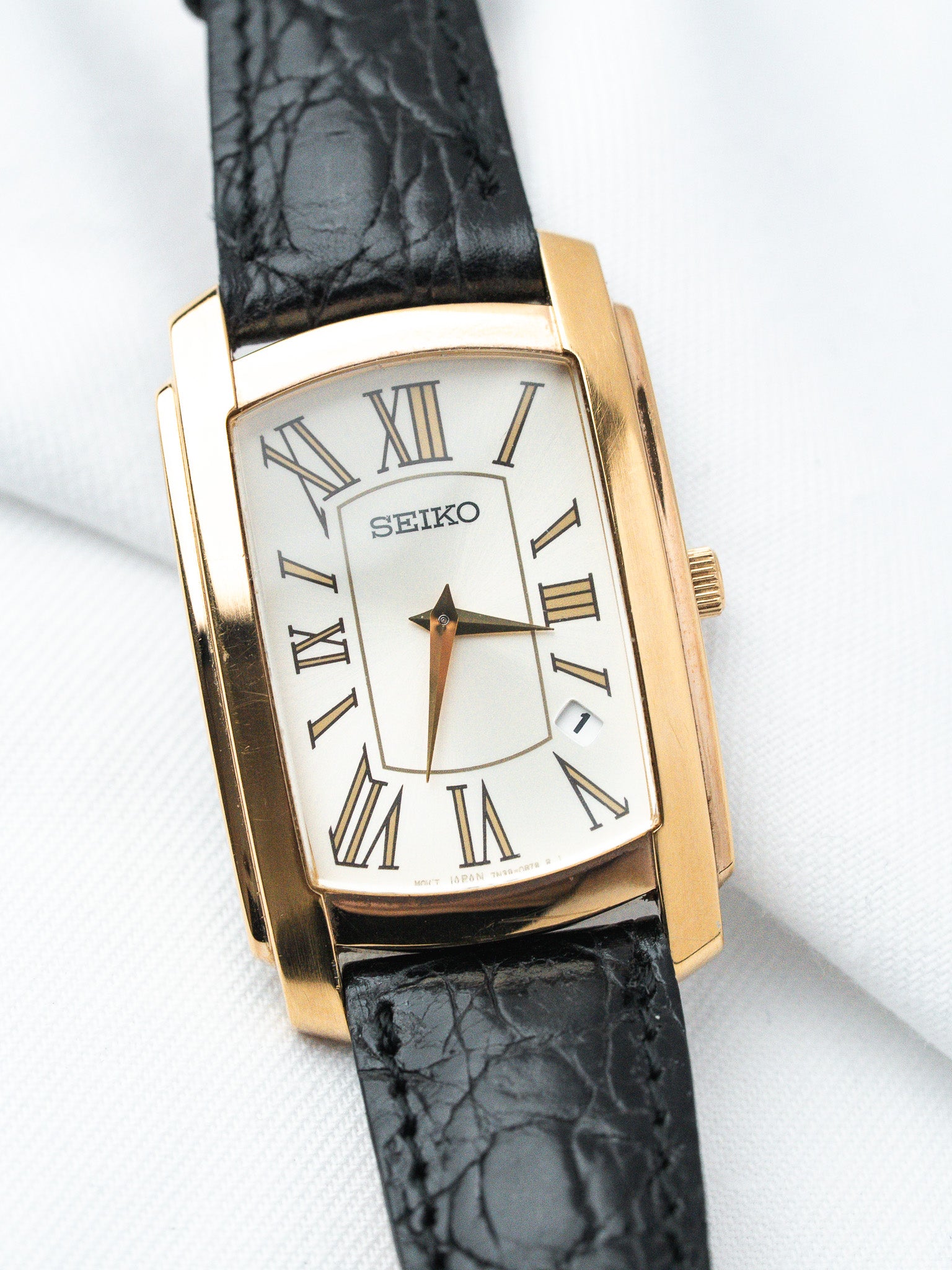 Montre Seiko Tank7N39-08C0 Plaqué Or — Blanc (1996)