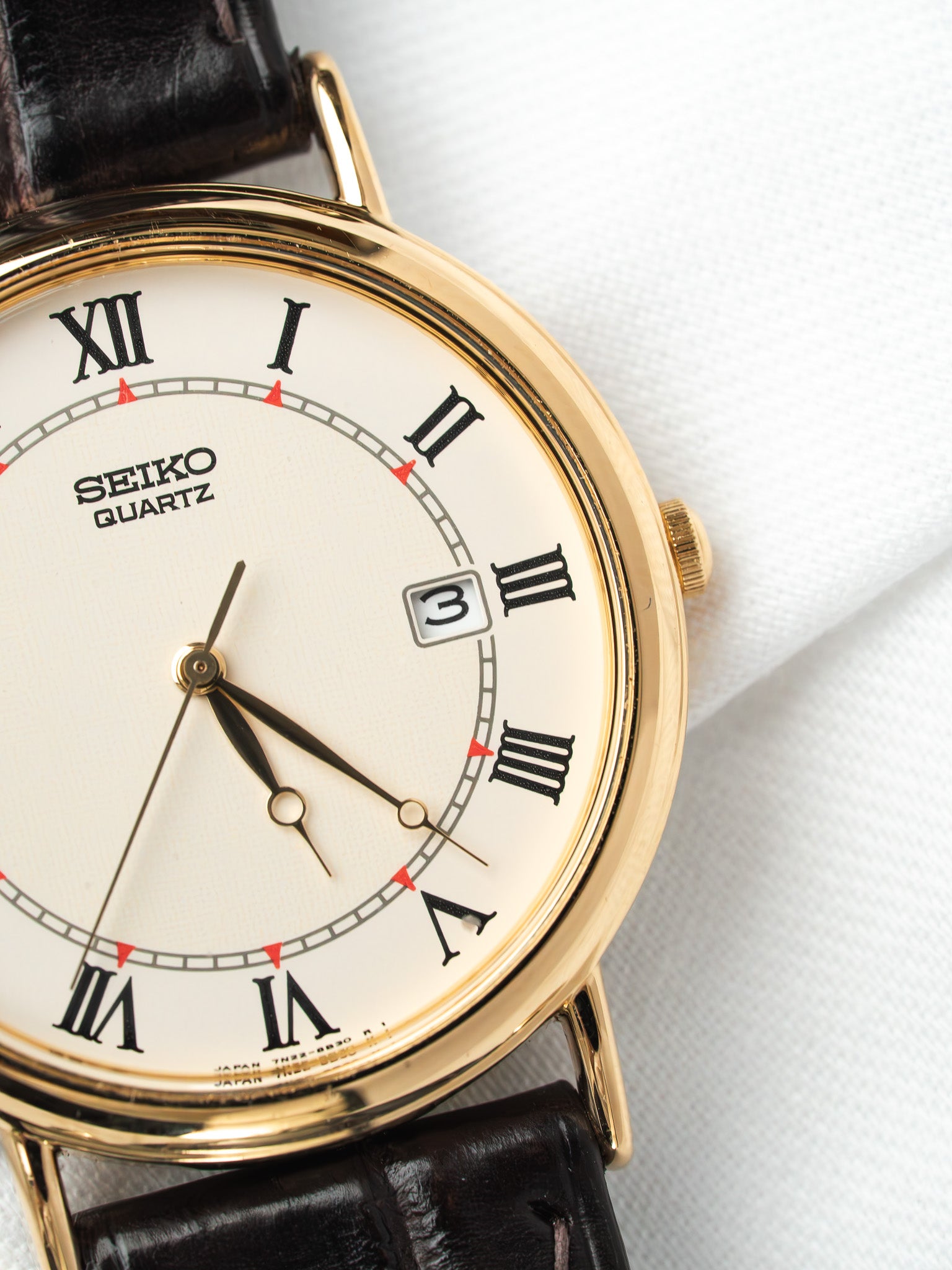 Montre Seiko 7N22-8A20 Plaqué Or — Cadran Romain Crème (1990s)