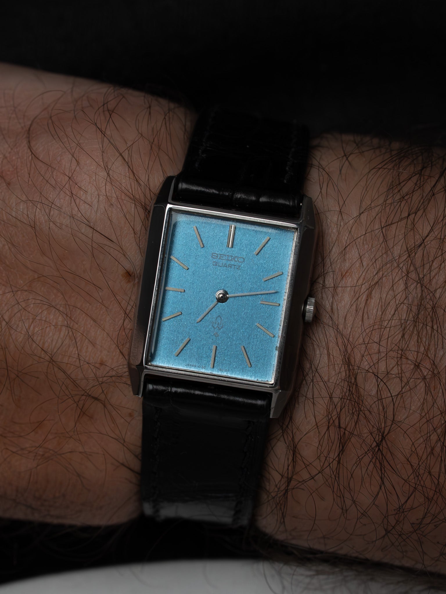 ساعة Seiko 4130-5010 من الفولاذ — Tank قرص أزرق (1975)