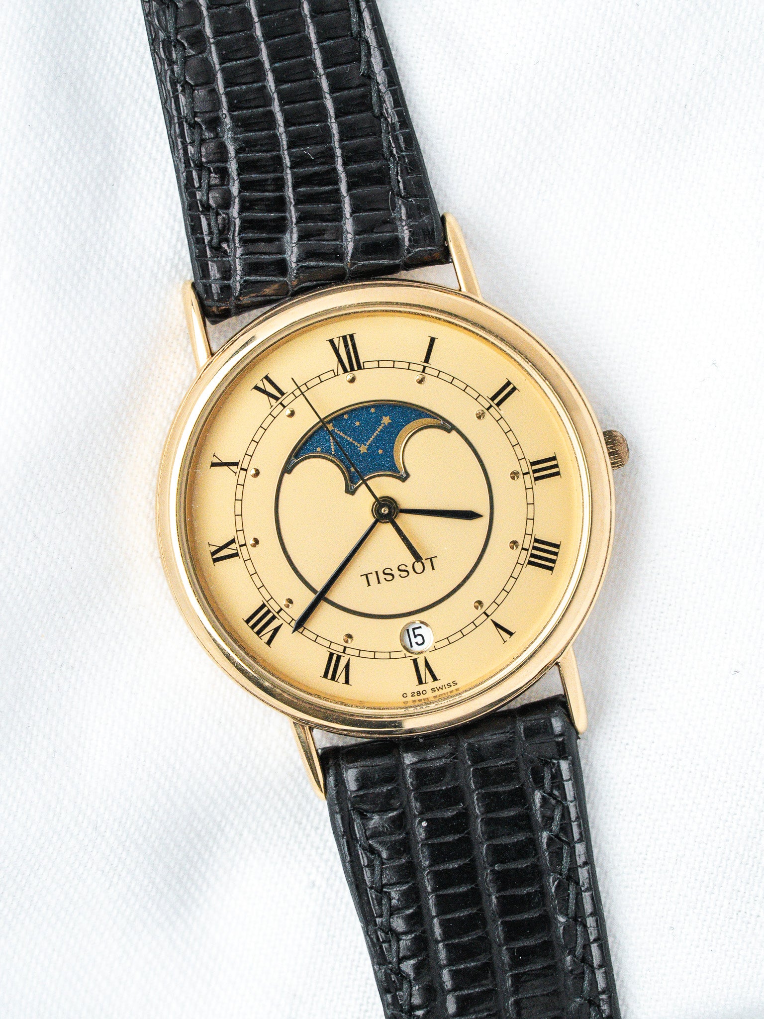 Tissot C280 Gold-Plated Watch — Moonphase Gold Dial (1990s)