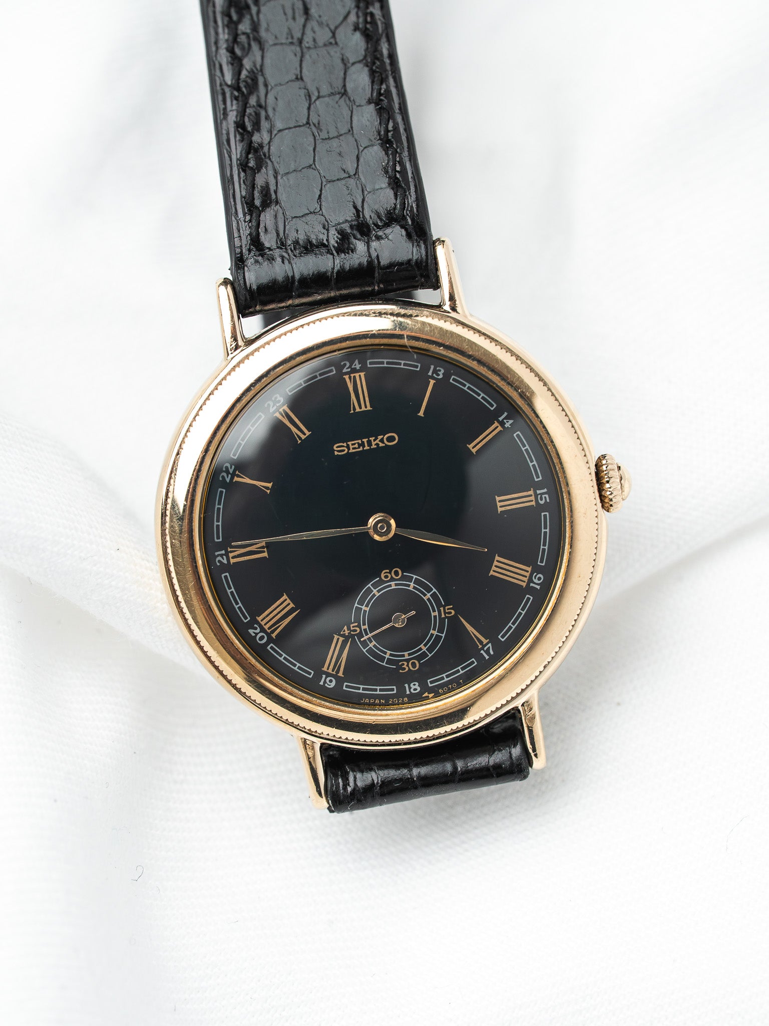 Montre Seiko 2G28-6060 Plaqué Or — Cadran Bleu Nuit 24h (1985)