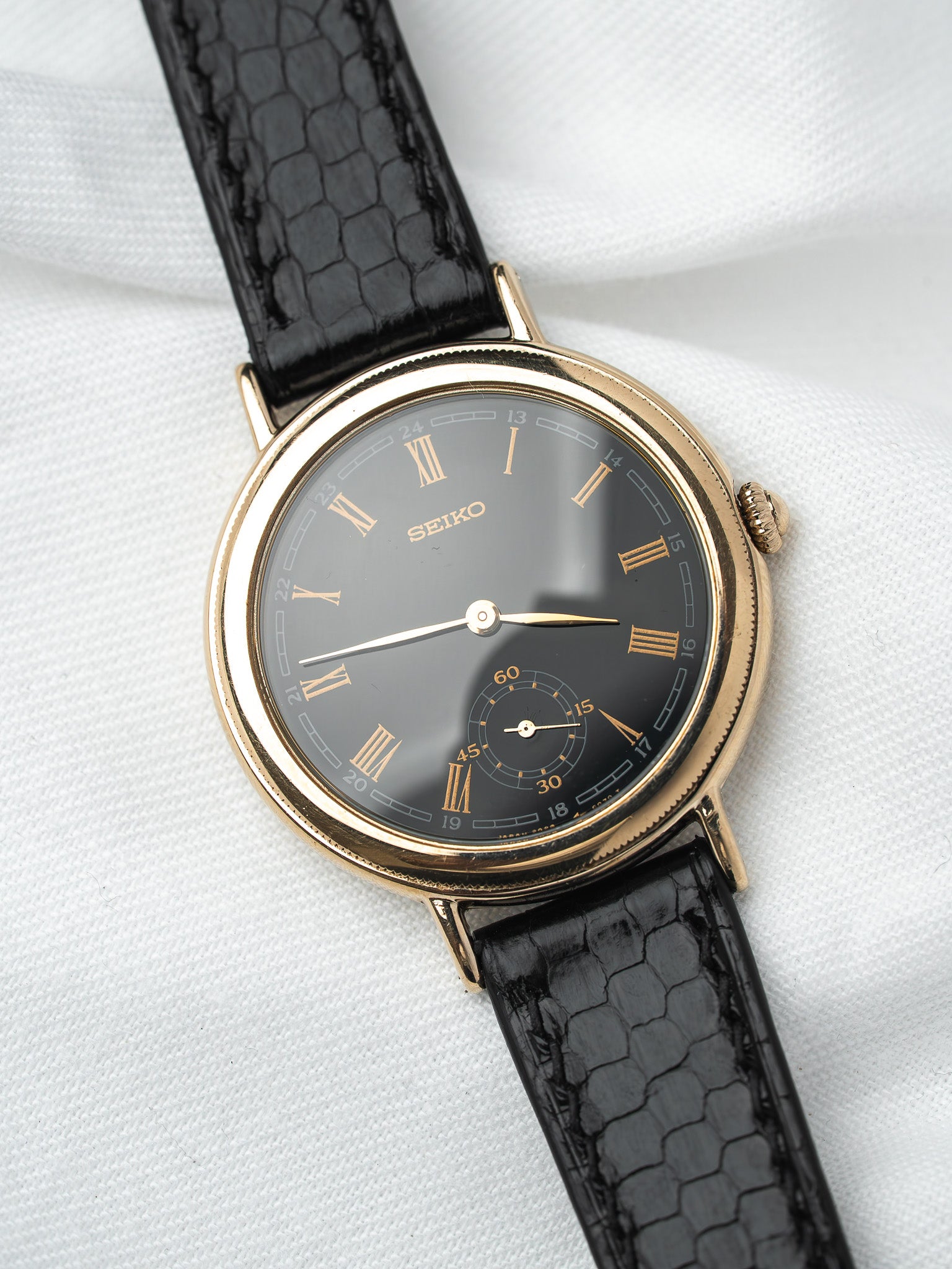 Montre Seiko 2G28-6060 Plaqué Or — Cadran Bleu Nuit 24h (1985)