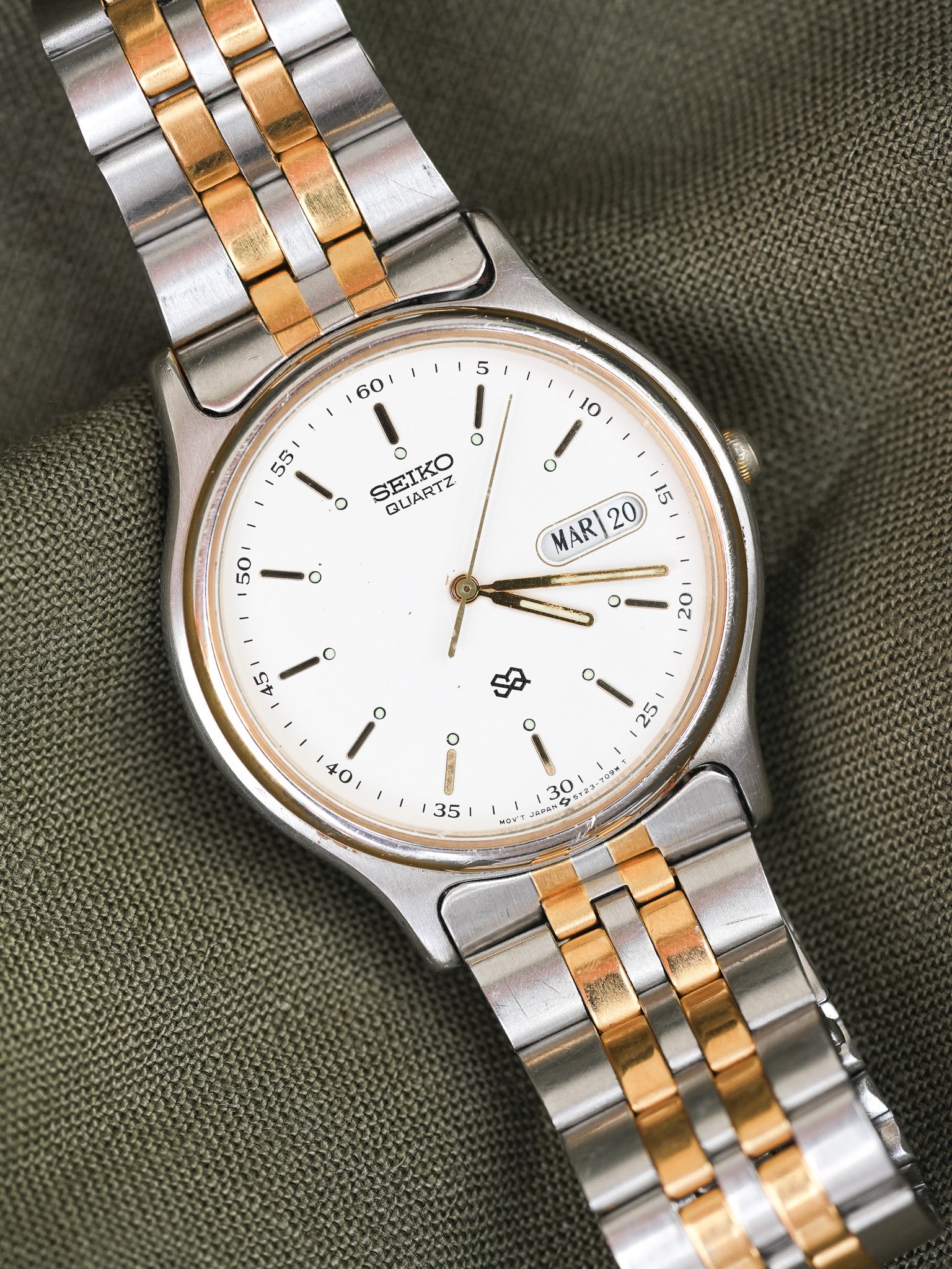 Seiko - SQ Daydate Stahl Gold Französisch Englisch Weiß - 1991