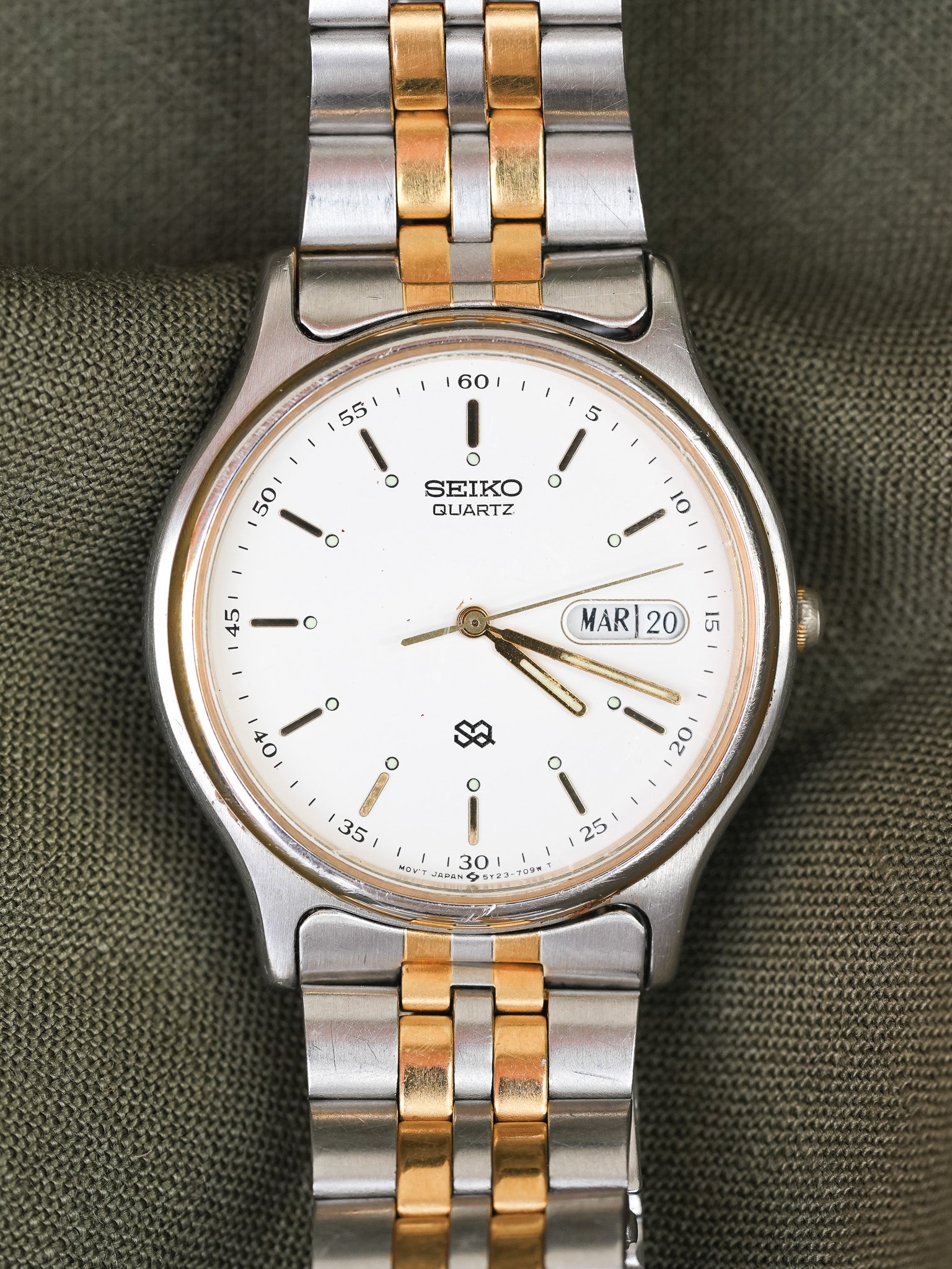 Seiko - SQ Daydate Stahl Gold Französisch Englisch Weiß - 1991